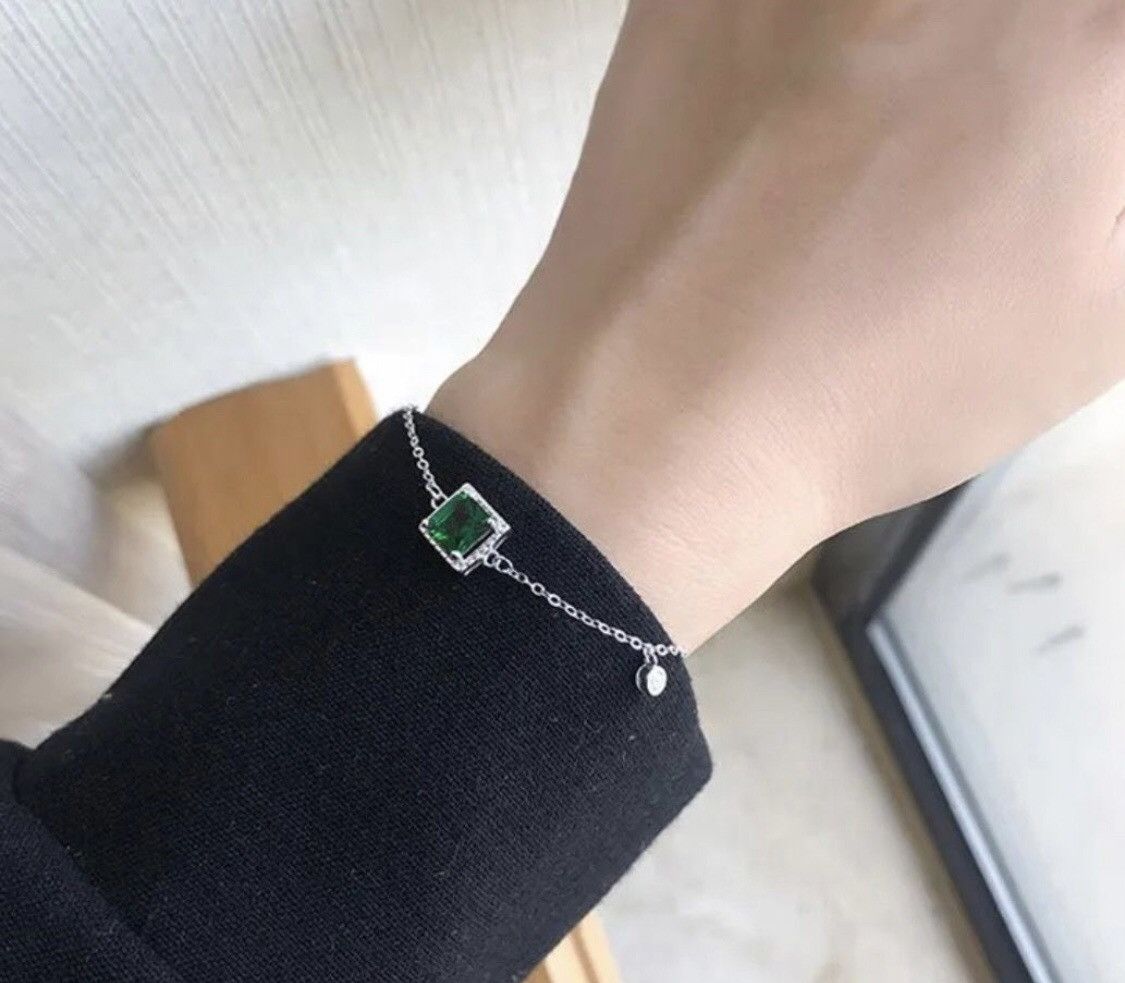 Vintage Green Emerald Crystal Chain Bracelet Size ONE SIZE - 2 Thumbnail