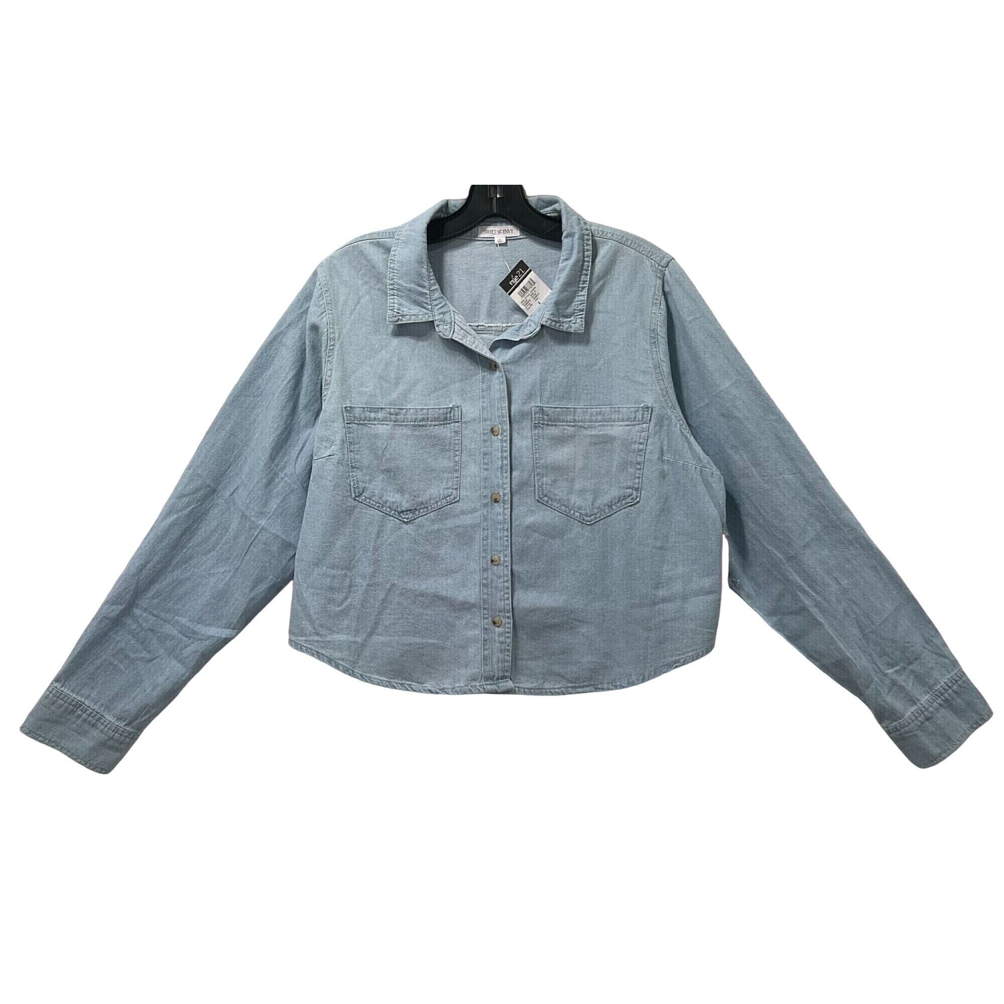 Other Sweet Envy - Women's Chambray Long Sleeve Button Down Shirt Size L / US 10 / IT 46 - 1 Thumbnail