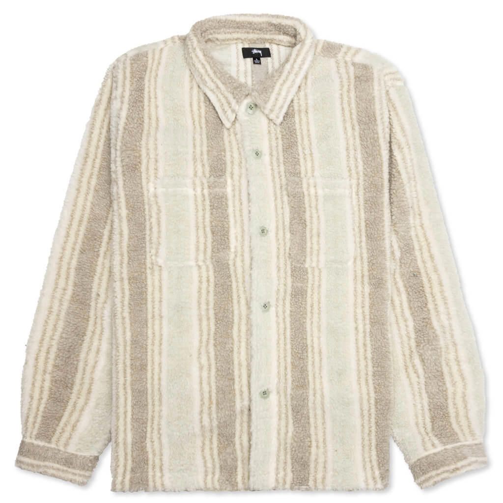 image of Stussy Stripe Sherpa Shirt In Natural in Cream, Men's (Size XL)