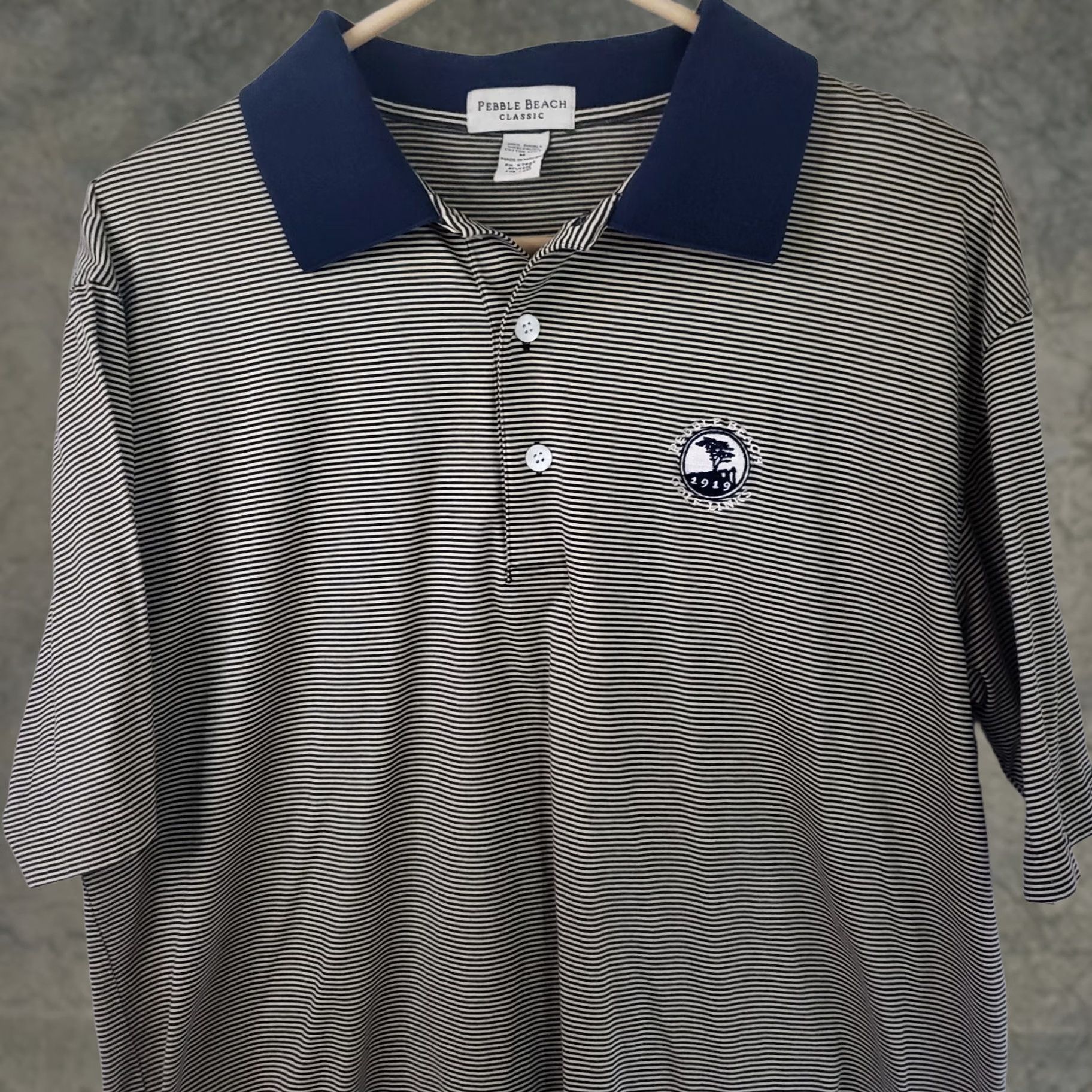 Vintage Pebble Beach Performance Striped Polo Shirt Men M Gold Black Short Sleeve Beach Golf Shirt 100% Cotton Embroidered Logo Size US M / EU 48-50 / 2 - 1 Thumbnail