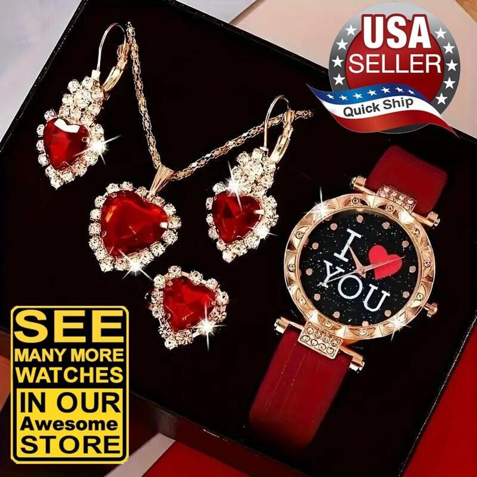 Other 5pc ‘I Luv You’ Watch Jewelry Set • Heart-Shaped Faux Ruby Size ONE SIZE - 1 Thumbnail