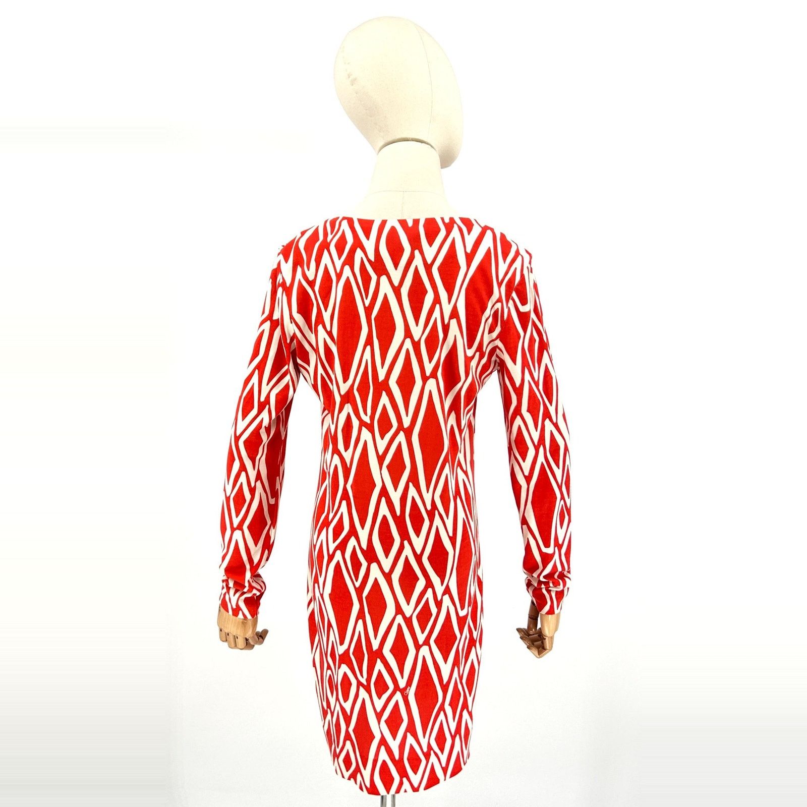Diane von Furstenberg Red Cream Knit 100% Silk Tunic Mini Dress Size S / US 4 / IT 40 - 4 Thumbnail