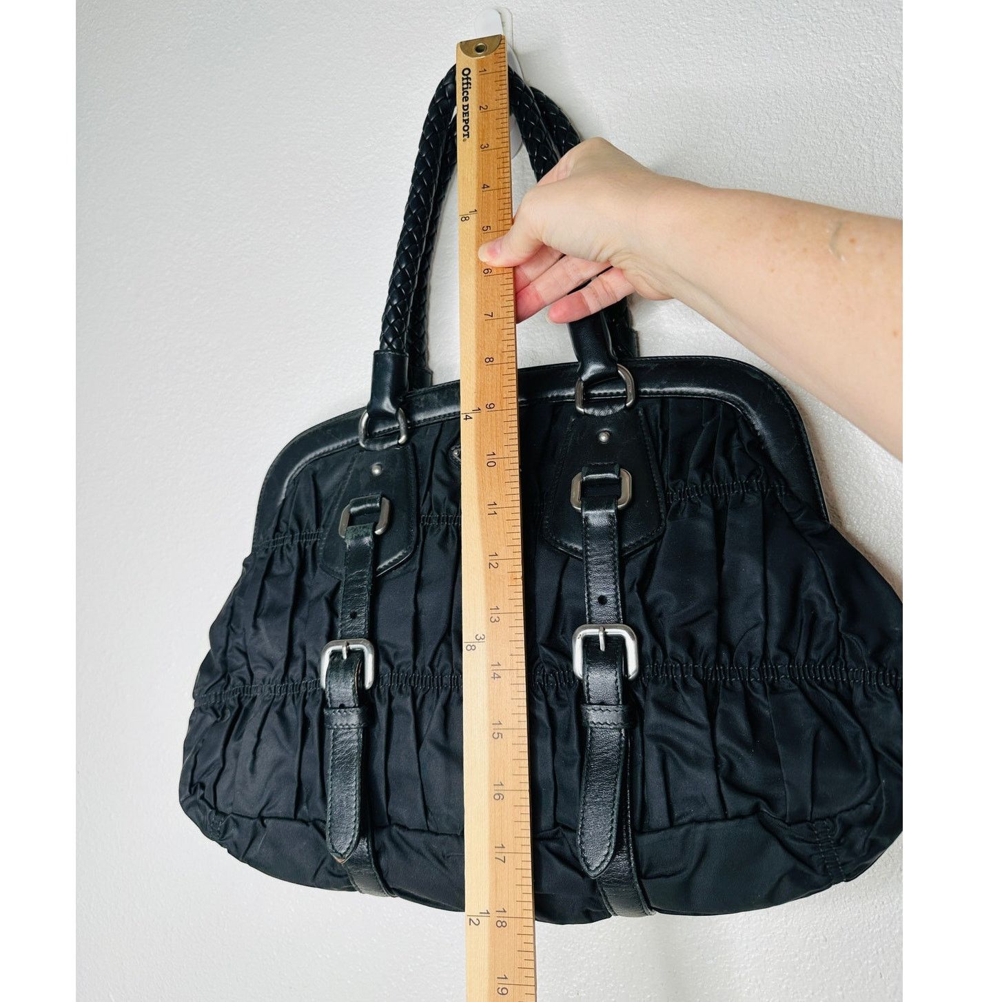 Prada Prada Vintage 90s Black Nylon Leather Buckle Braided Handle Size ONE SIZE - 18 Thumbnail