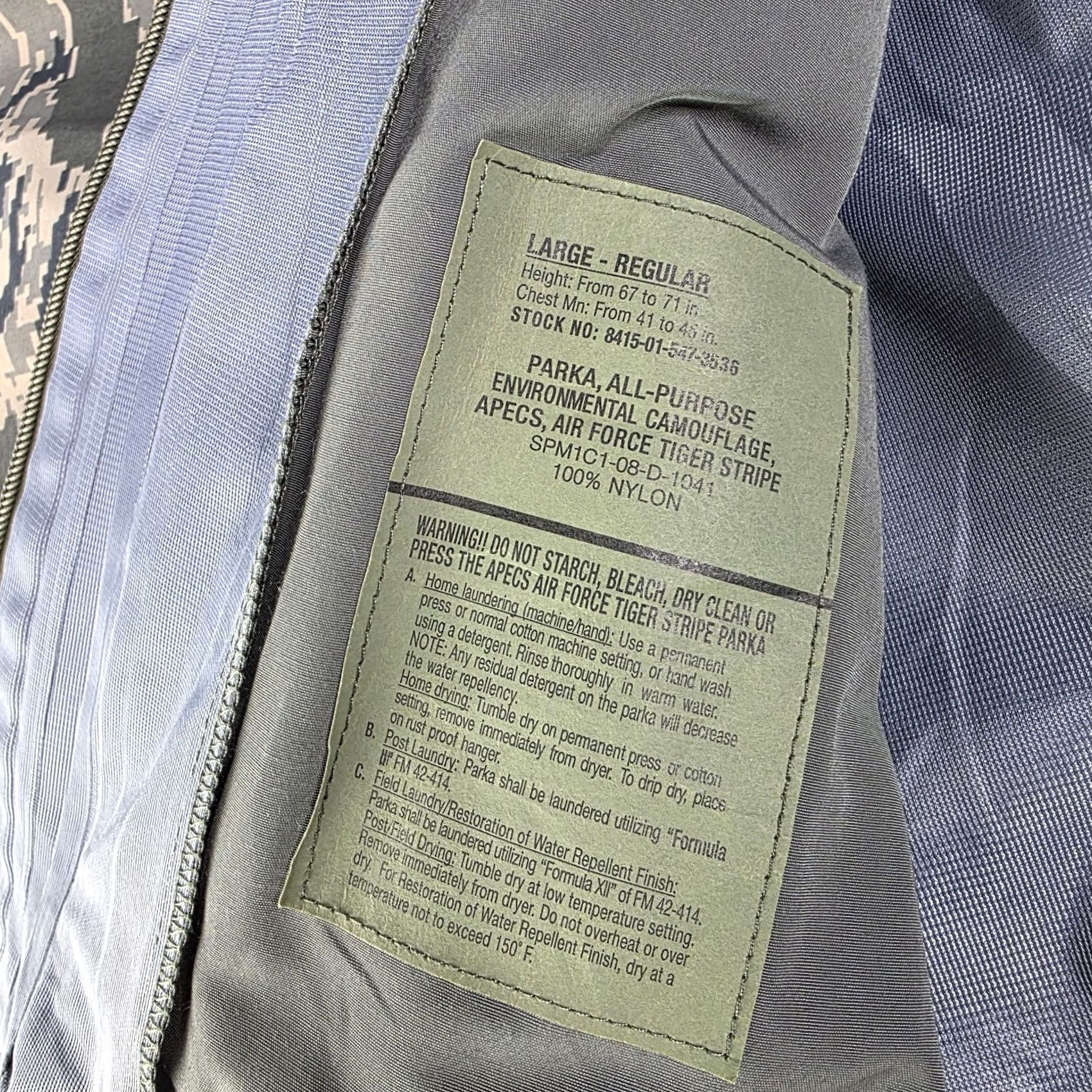 Vintage U.S. Military Parka AIR FORCE TIGER STRIPE Waterproof Size Large Regular All-Purpose Environmental Tiger Stripe Gray Size US L / EU 52-54 / 3 - 3 Thumbnail