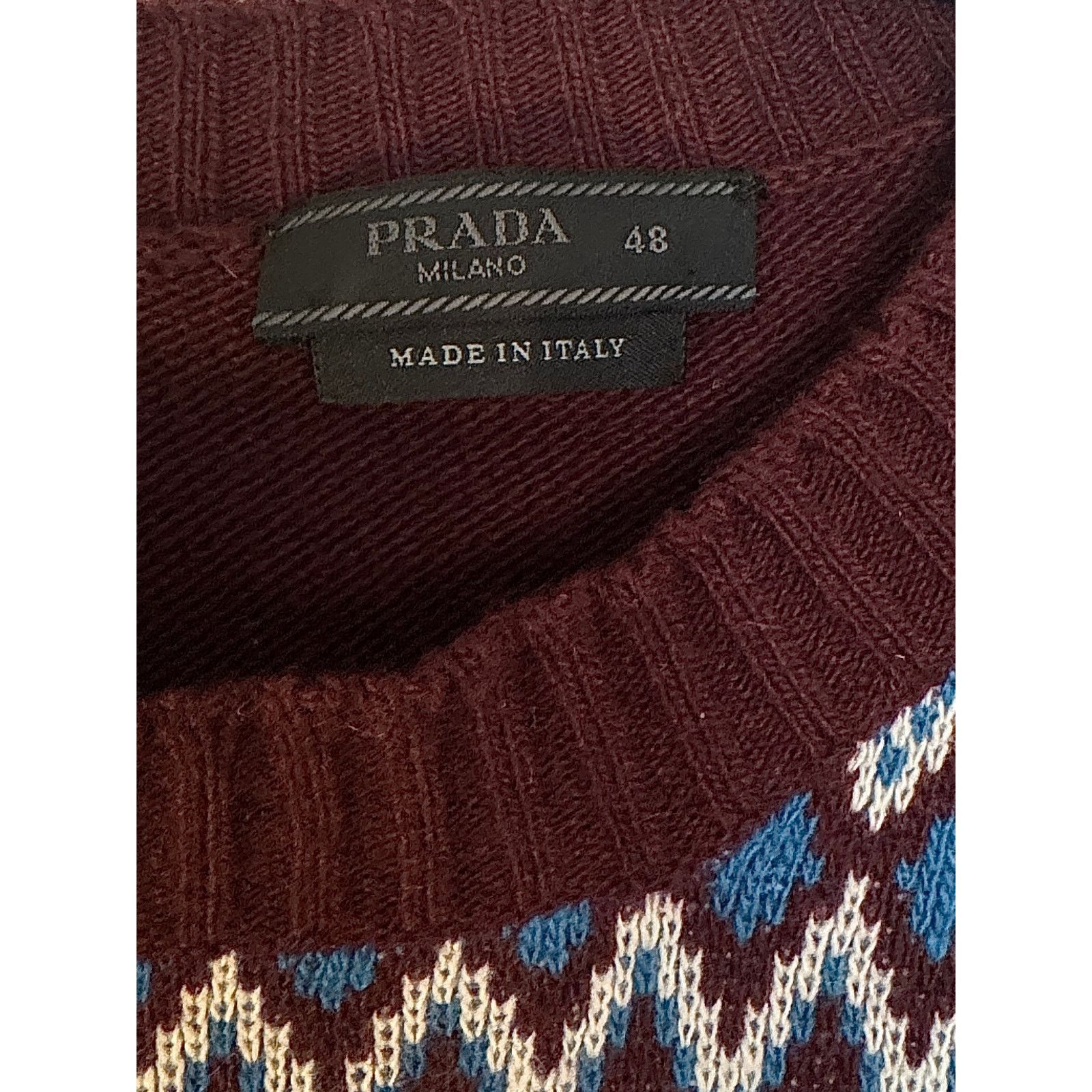 Prada Prada Burgundy Chevron Crew-neck Sweater Size US M / EU 48-50 / 2 - 2 Thumbnail