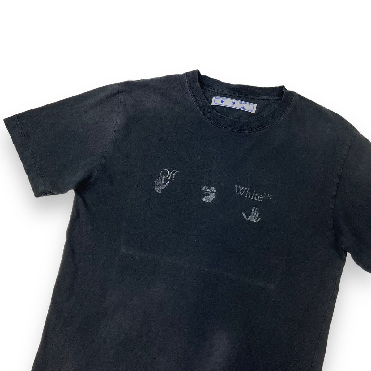 image of Off White Off-White Hand Logo Distressed Black T Shirt, Men's (Size Large)