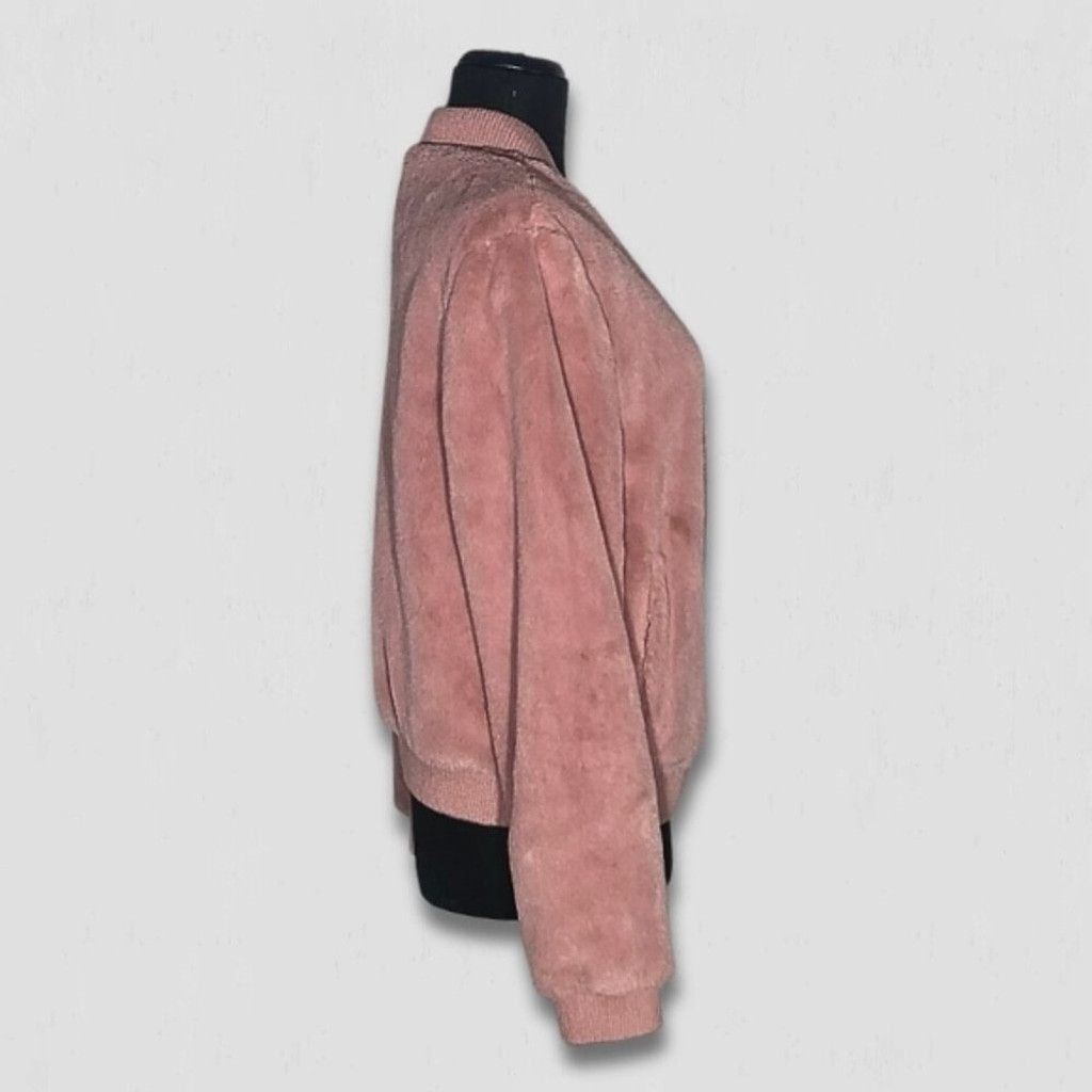 Forever 21 Bomber Jacket Faux Fur Zip Front Ribbed Side Pockets Pink L Size L / US 10 / IT 46 - 3 Thumbnail