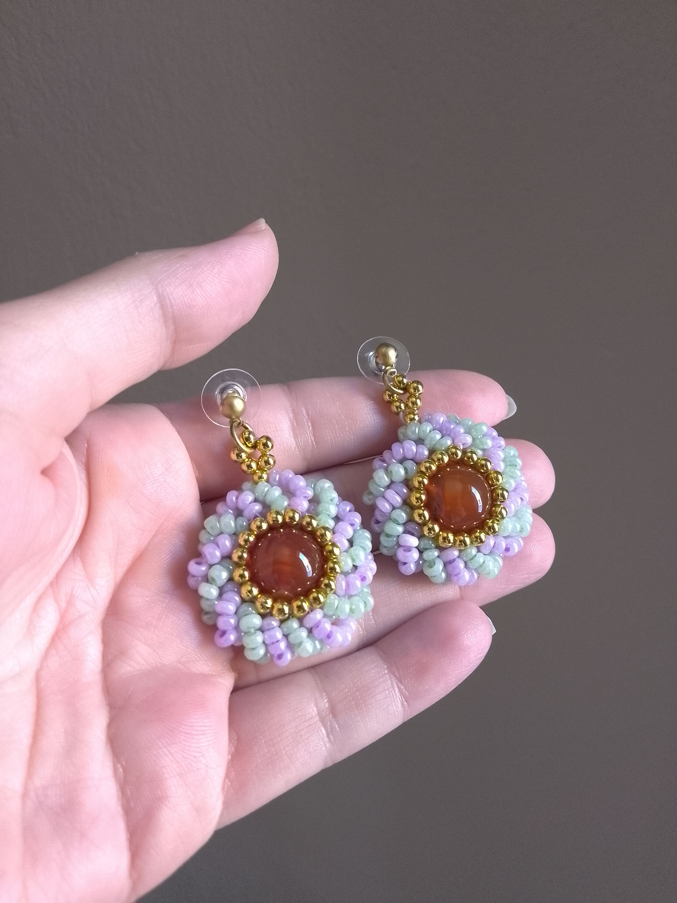 Handmade Earrings Red carnelian gemstones vintage style Size ONE SIZE - 3 Thumbnail