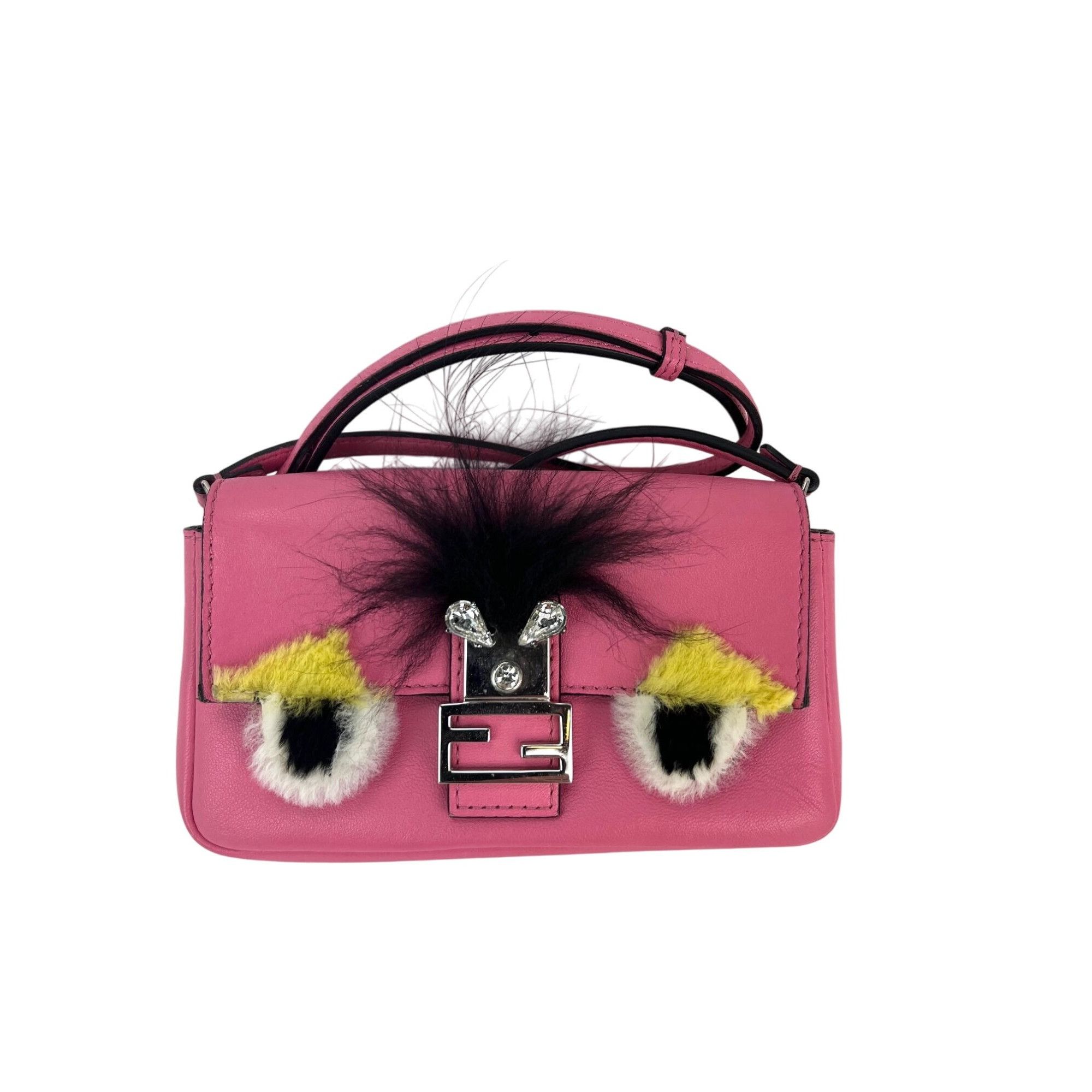 Fendi Fendi Monster Baguette Pink Leather Micro Crossbody Bag Size ONE SIZE - 1 Thumbnail
