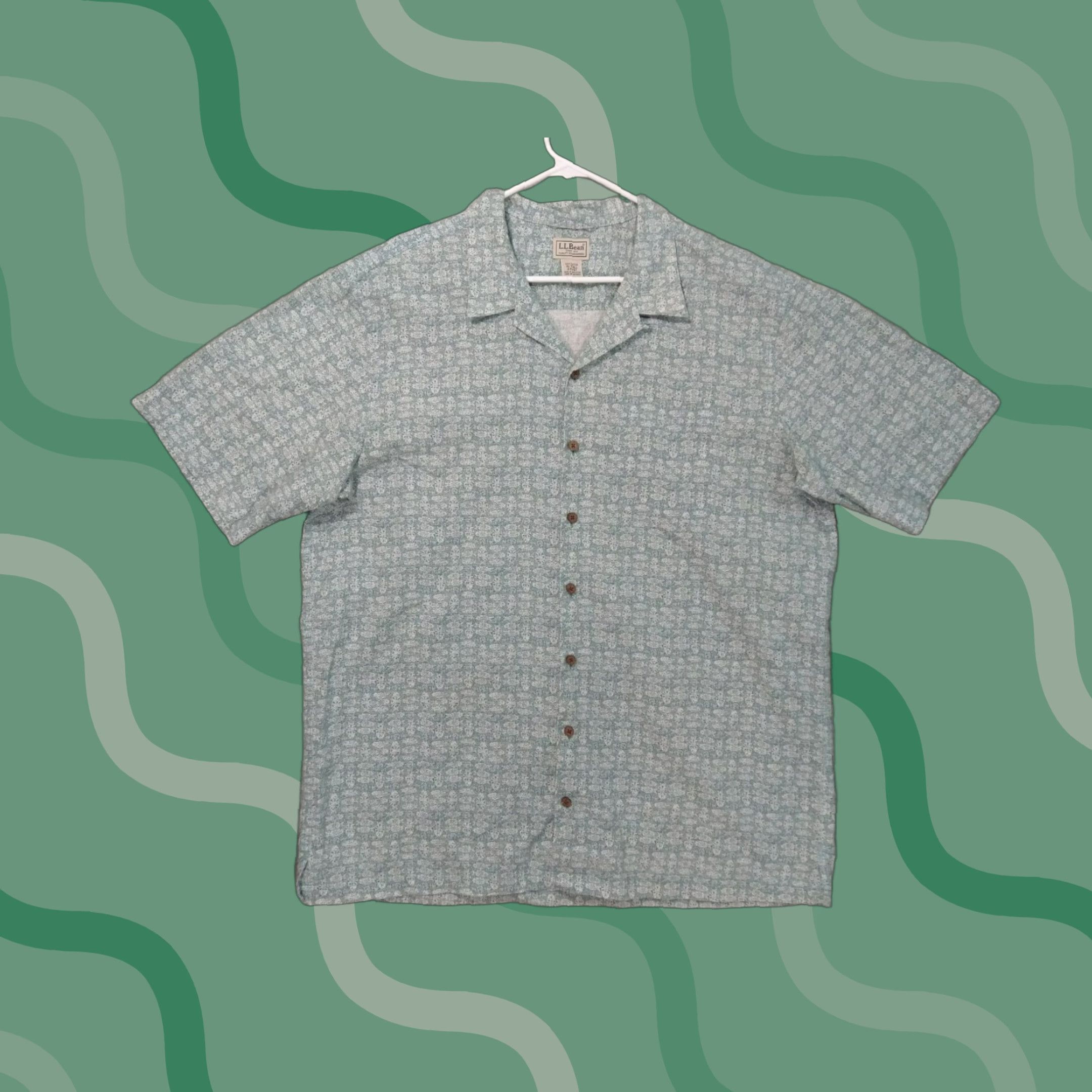 Vintage LL Bean Shirt Mens XLT Green Short Sleeve Button Down Camp Hawaiian Cotton Size US XL / EU 56 / 4 - 1 Thumbnail