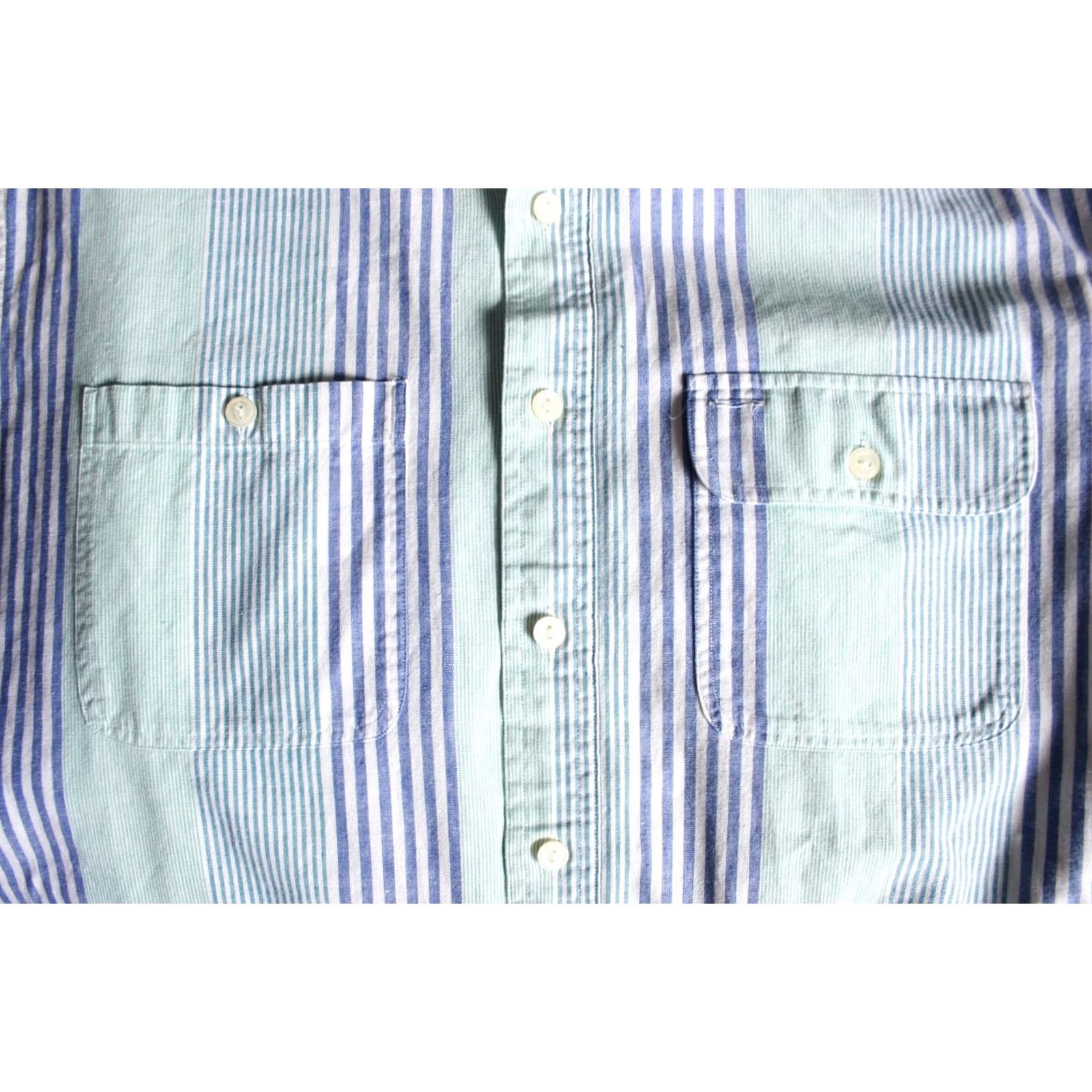 Chaps VINTAGE Chaps RALPH LAUREN Striped Oxford Shirt S/S Button Front MT Blue Green White Cotton Men Button-Up Chest 22.5" 32.5" MT Womens Mens Size US M / EU 48-50 / 2 - 2 Thumbnail