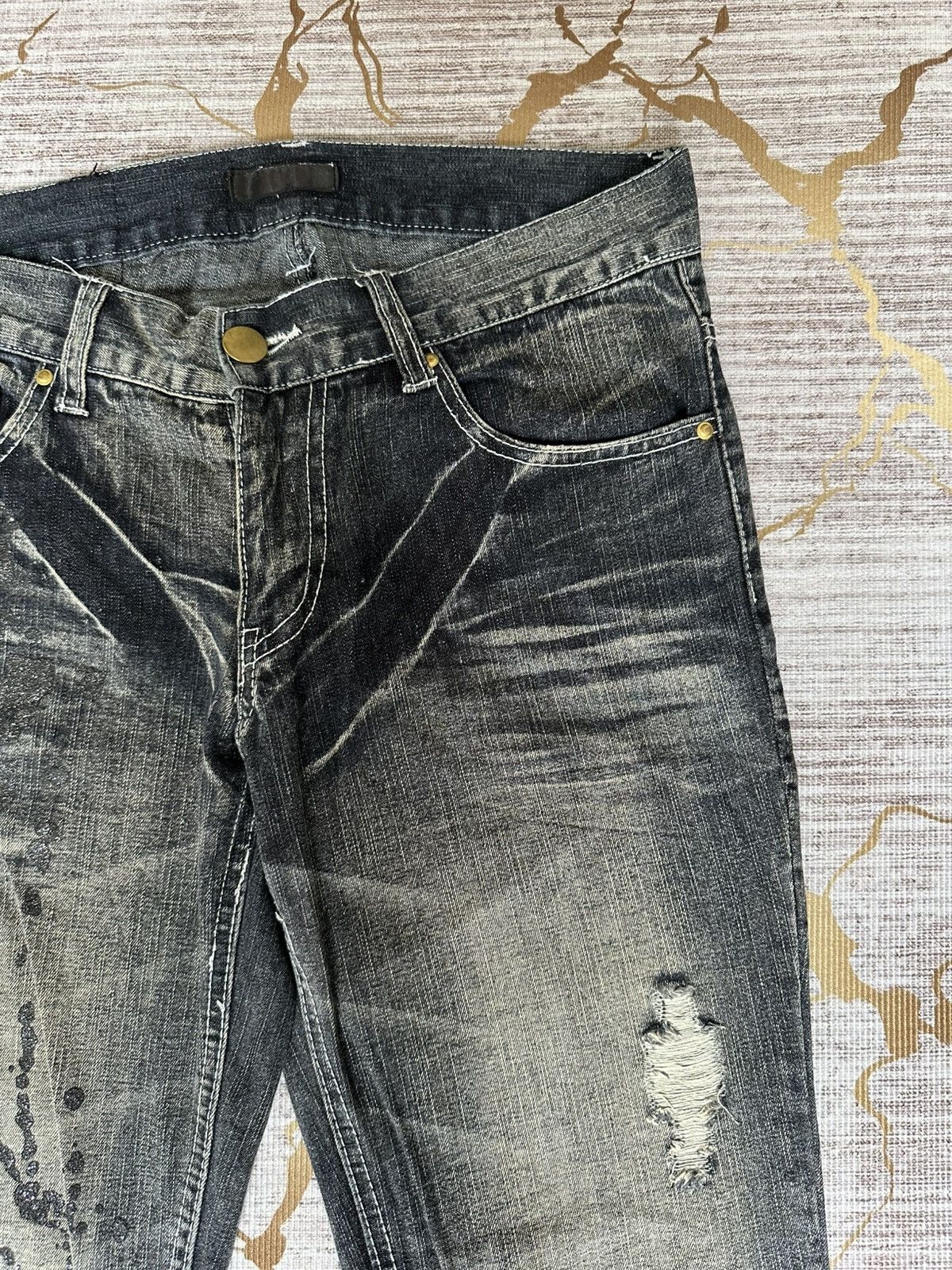 Tornado Mart FLARE Black Barcara Distressed Claw Marks Design Denim Size US 32 / EU 48 - 11 Thumbnail