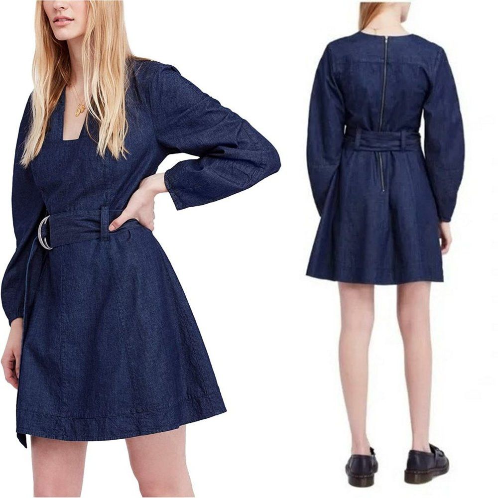 Free People NWT New $148 Free People Karmen Denim Puff Sleeve Dress Siz Size S / US 4 / IT 40 - 1 Thumbnail