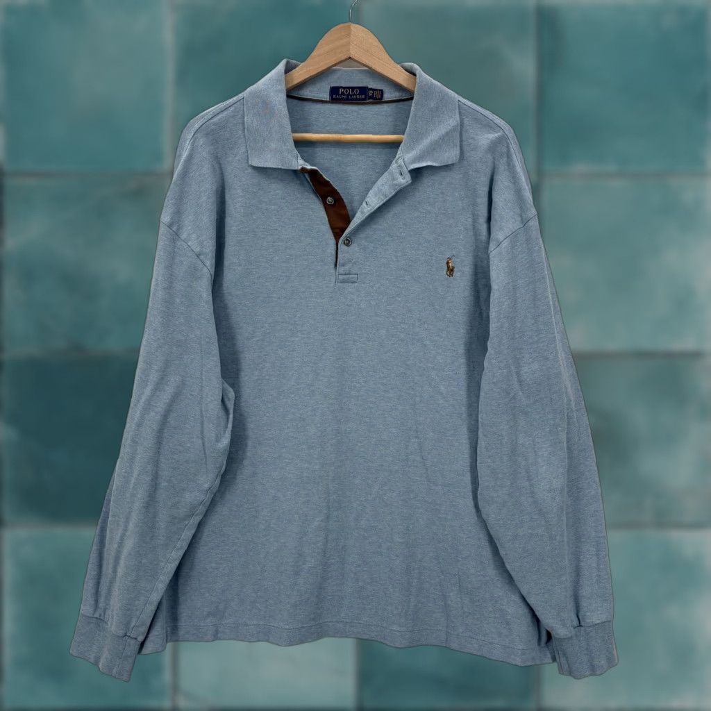 Polo Ralph Lauren Polo Ralph Lauren Polo Shirt Mens Big 2X Blue Long Sleeve Cotton Polo Shirt Big & Tall Mens Blue Polo Shirt Size US XXL / EU 58 / 5 - 1 Thumbnail