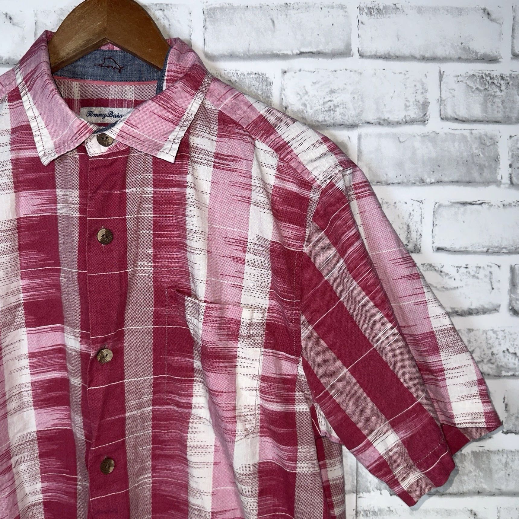Tommy Bahama VINTAGE Tommy Bahama Silk Blend Pink Plaid Button-Up Shirt Adult Medium Mens Size US 31 - 2 Thumbnail
