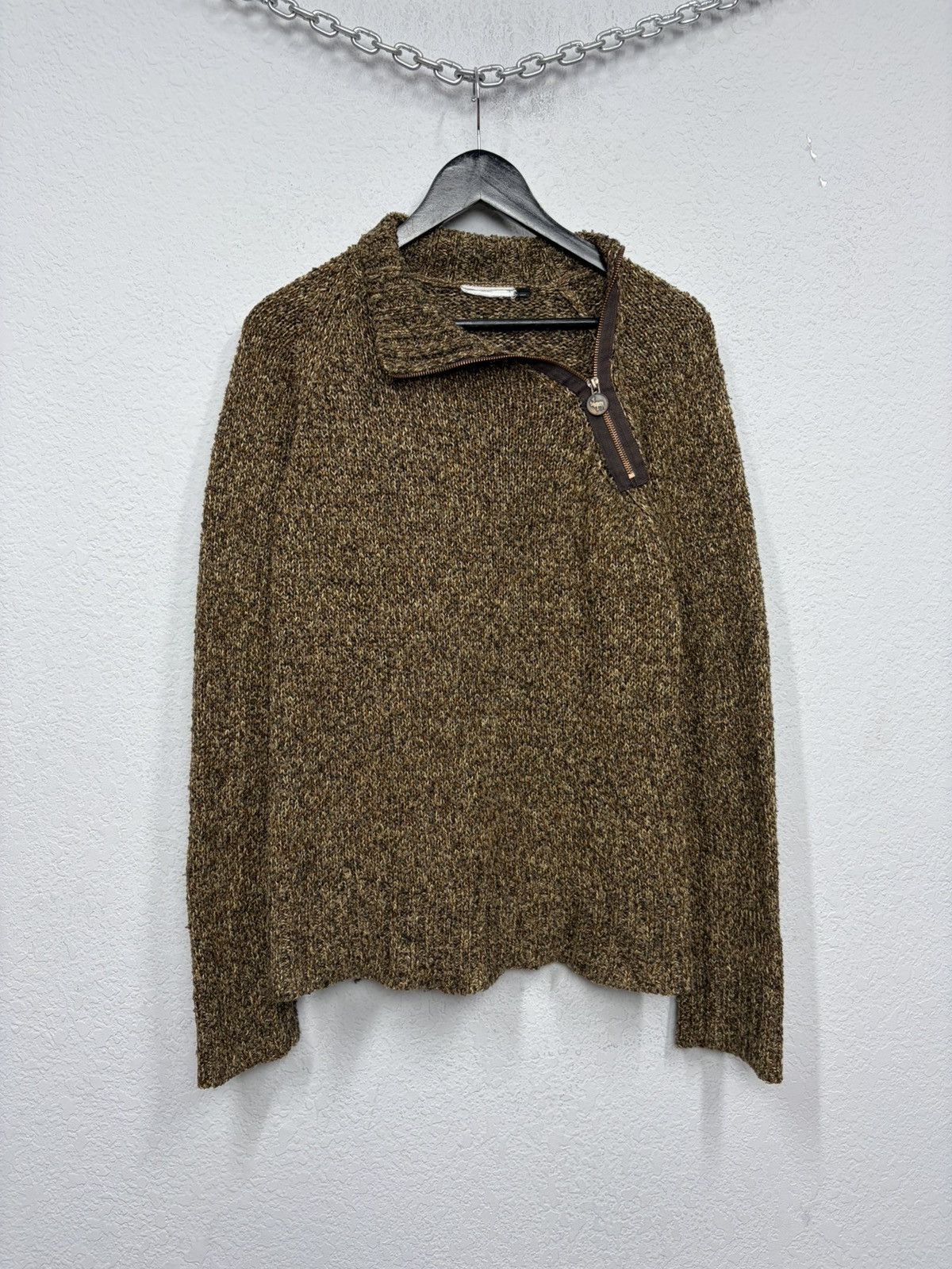 If Six Was Nine Asymmetric Rick Owens Vibe Zip High-Neck Knit Sweater Y2K Size US M / EU 48-50 / 2 - 2 Thumbnail