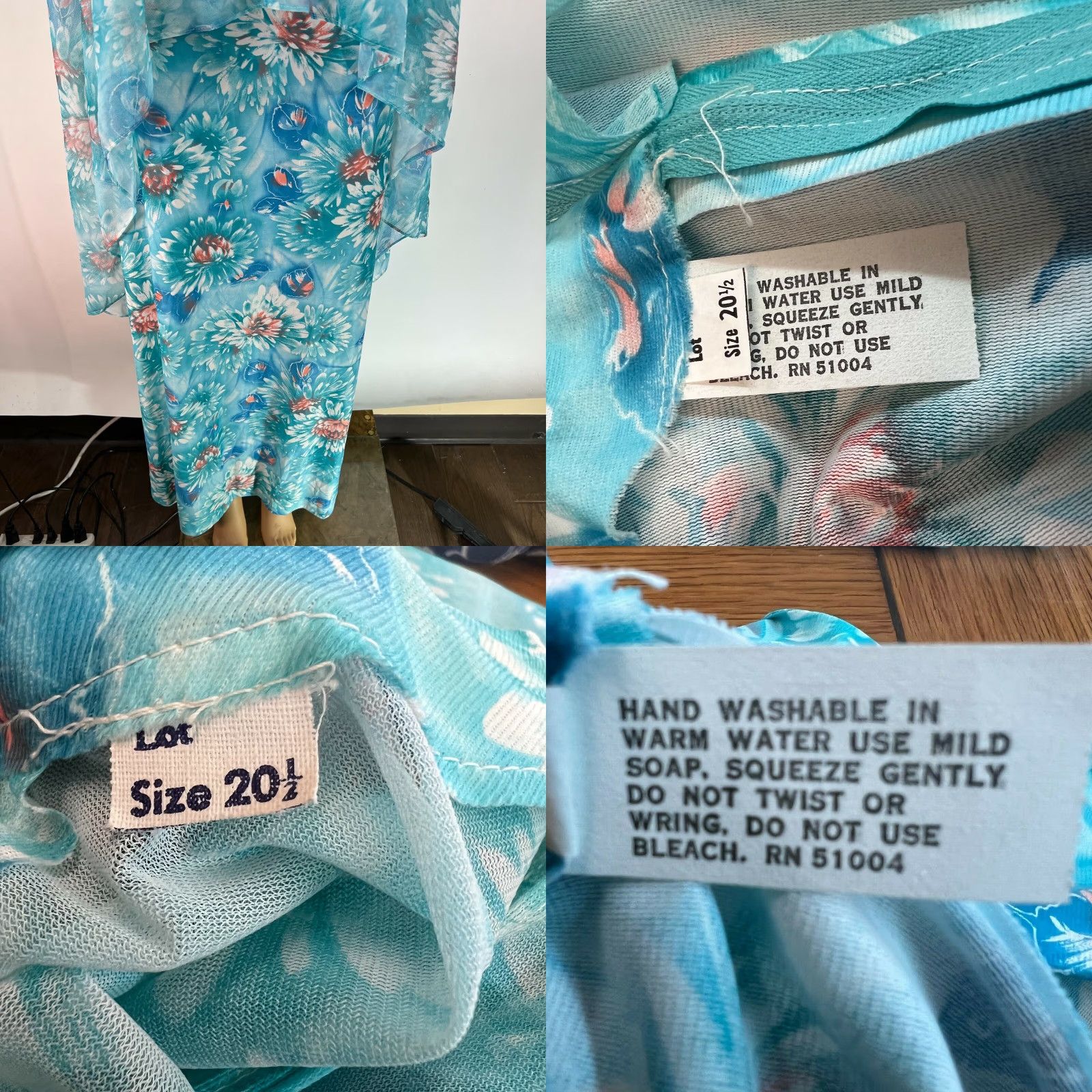 Vintage Womens VTG Floral Print Drape Front Sleeveless Mock Neck Blue Maxi Dress Size 20.5 Size 3XL / US 20-22 - 8 Thumbnail
