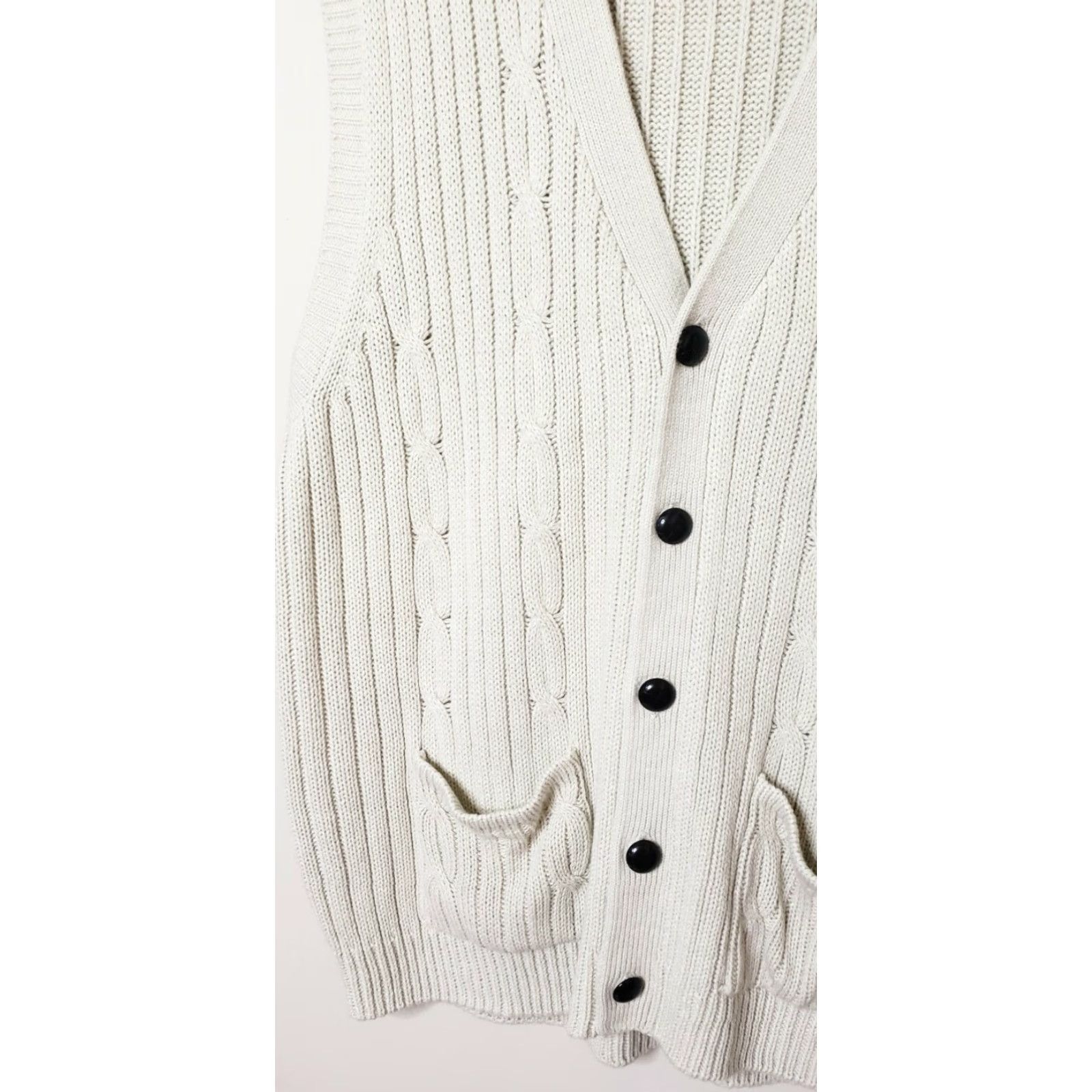Blair John Blair Sweater Vest Chain Knit Leather Like Buttons Ivory L Regular Men’s Vest, Knit, Sleeveless, V-Neck, Workwear, Pockets, Preppy, 80s? Size US L / EU 52-54 / 3 - 5 Thumbnail
