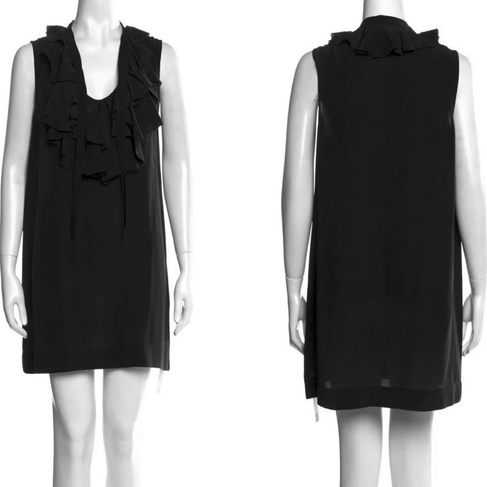 Joie JOIE Black Ruffle Scoop Neck LBD Mini Tank Tie Neck Dress Size S / US 4 / IT 40 - 13 Thumbnail