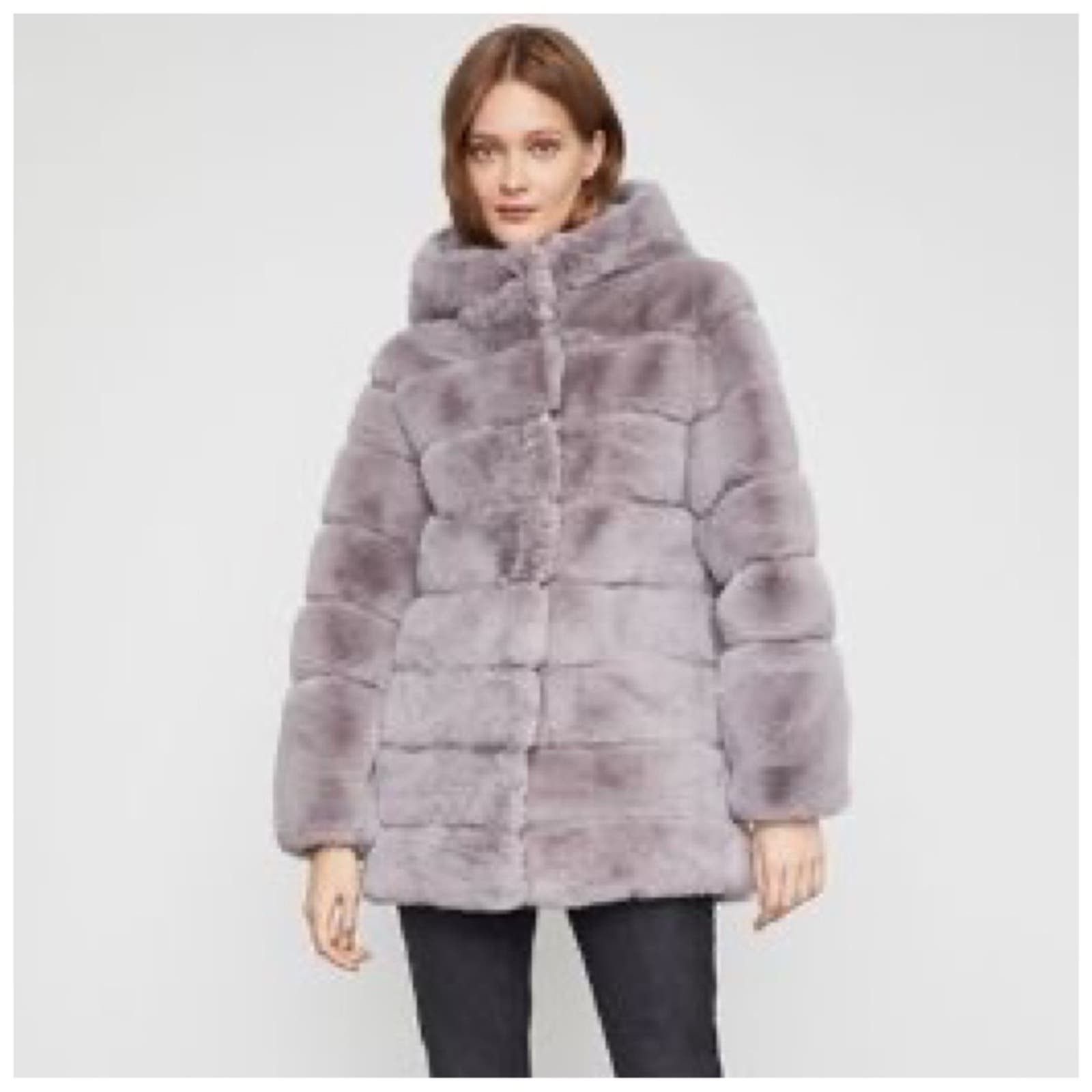 image of Bcbg Maxazria Bcbg Max Azria Felicia Faux Fur Hoodied Coat in Grey, Women's (Size Small)