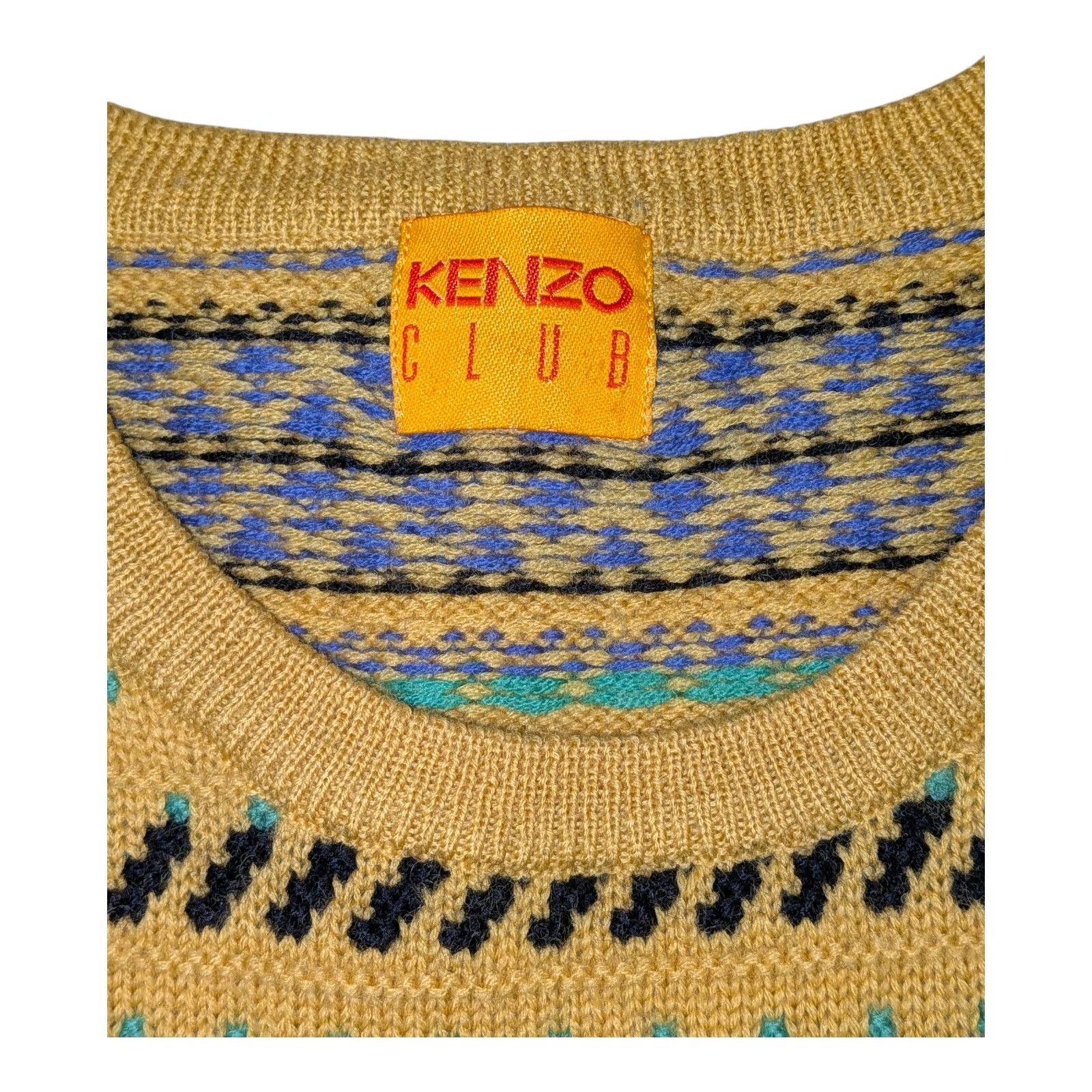 Kenzo Vintage Kenzo Club Fair Isle Sweater Mustard Yellow Blue Geo Size US M / EU 48-50 / 2 - 7 Thumbnail