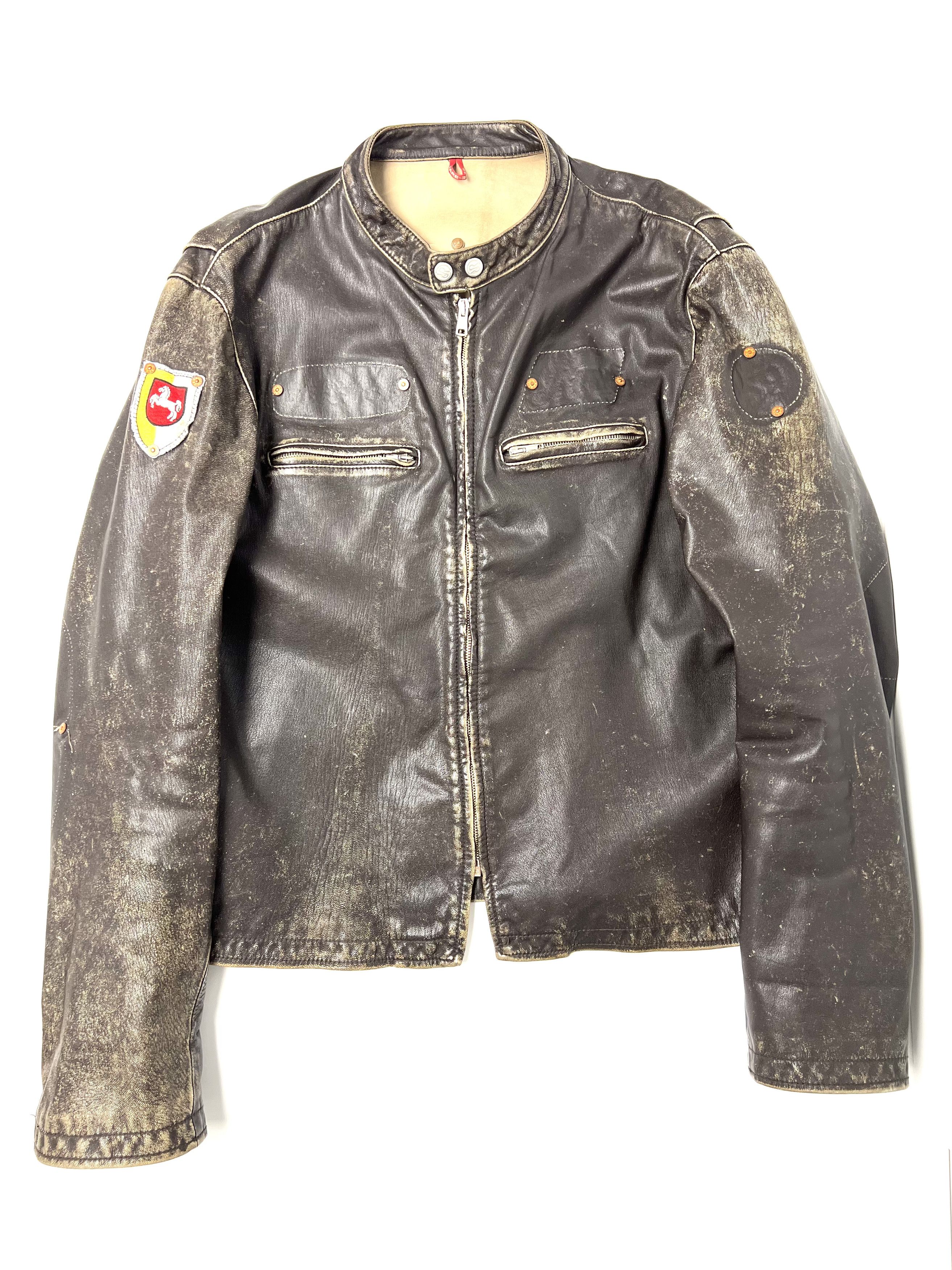 image of Rare- Brand, Boxy Faded-Efect Leather Jacket in Brown, Men's (Size XL)