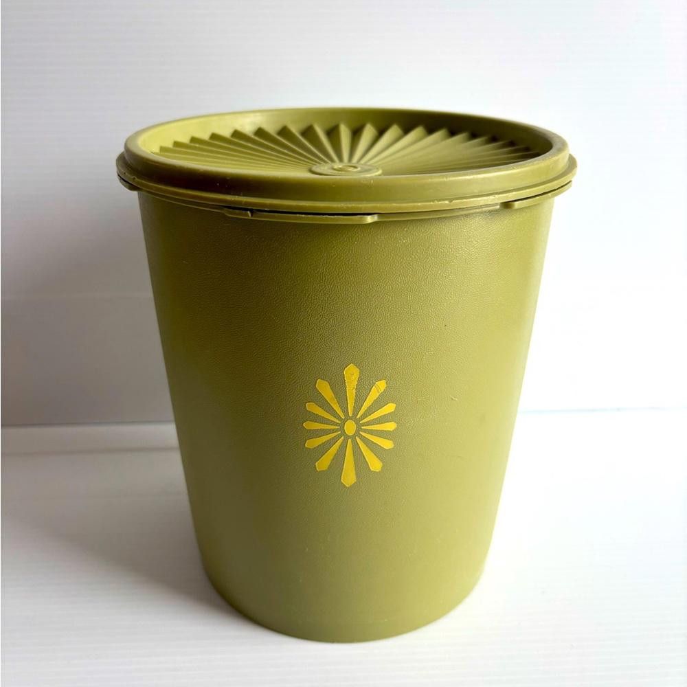 Designer Vintage Tupperware Avocado Green with Yellow Flower Design Size ONE SIZE - 1 Thumbnail