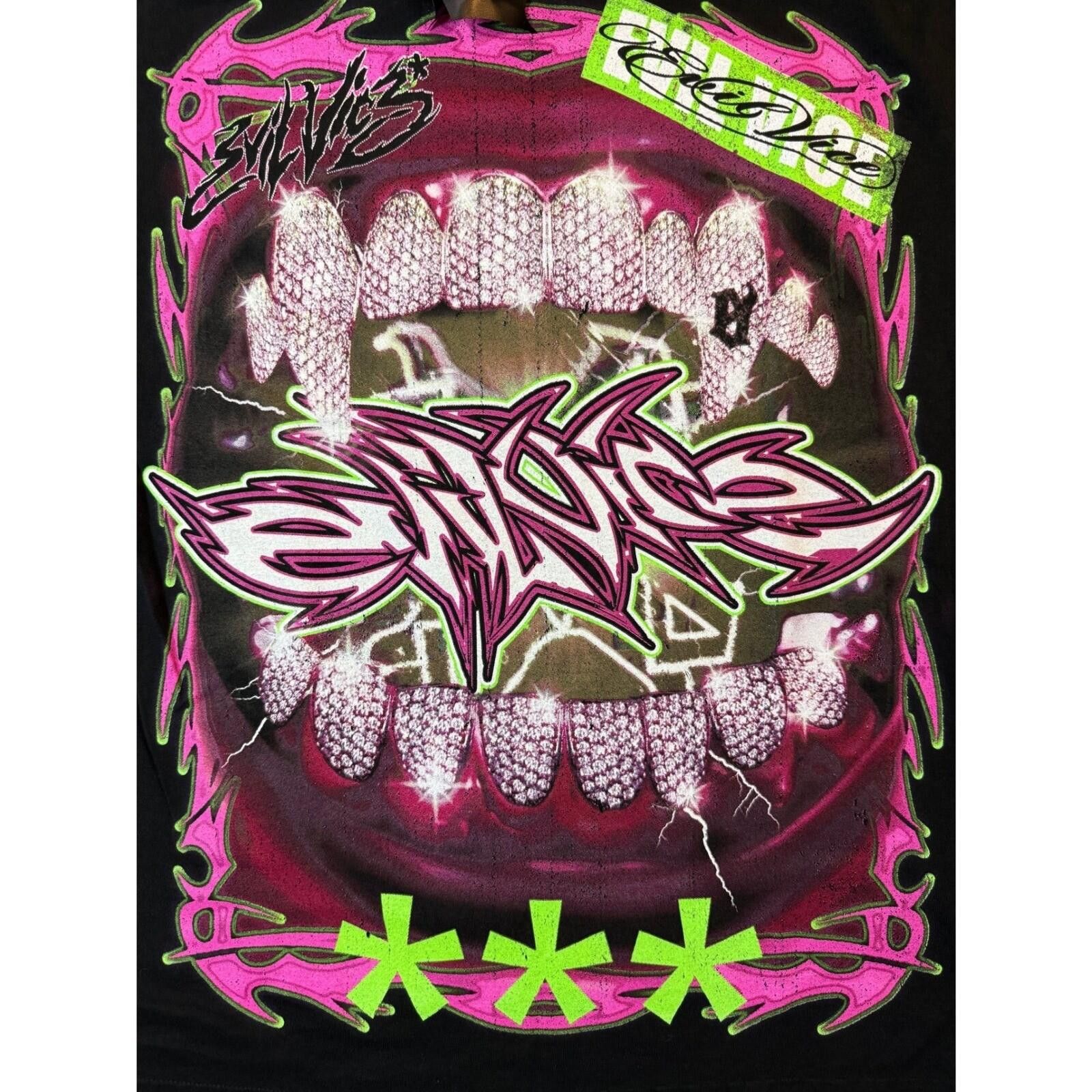 Other Evil Vice Mens Med T-Shirt Black AOP Neon Y2K Streetwear NWT Size US M / EU 48-50 / 2 - 5 Thumbnail