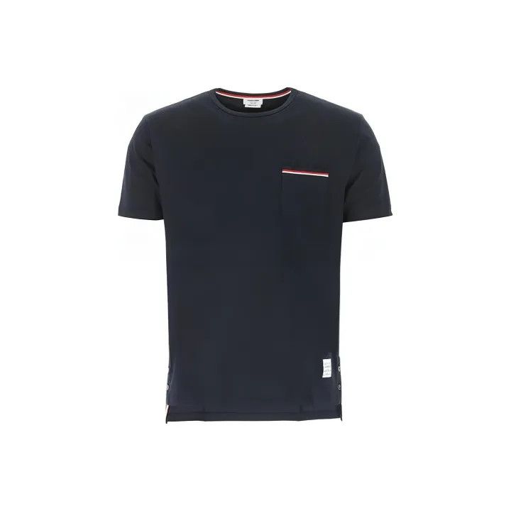 Thom Browne Navy Tricolour Accent Short Sleeve T-Shirt 0079