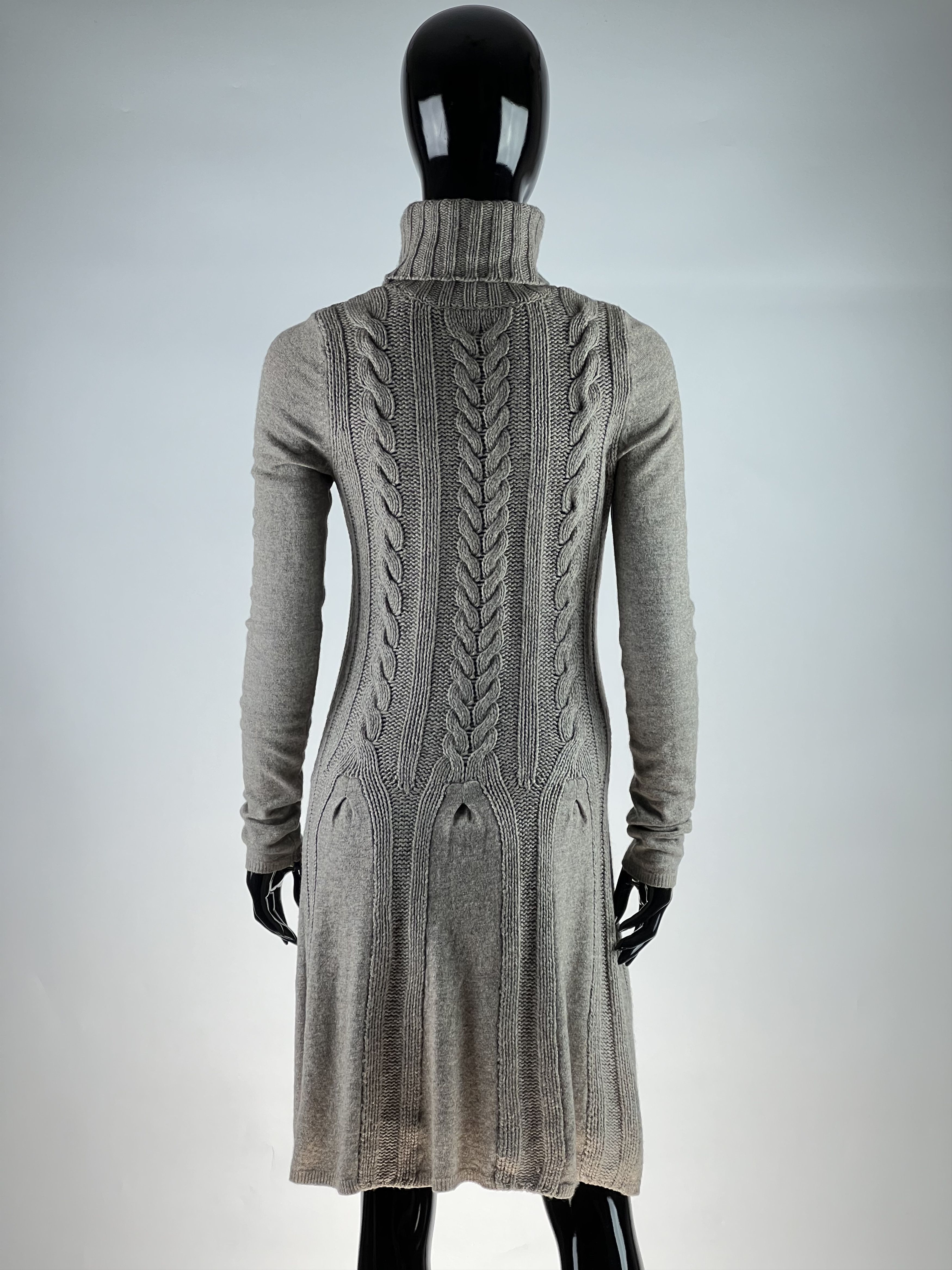 Designer Set Wool Cashmere Cable Knit Turtleneck Long Sleeve Dress Size XS / US 0-2 / IT 36-38 - 3 Thumbnail