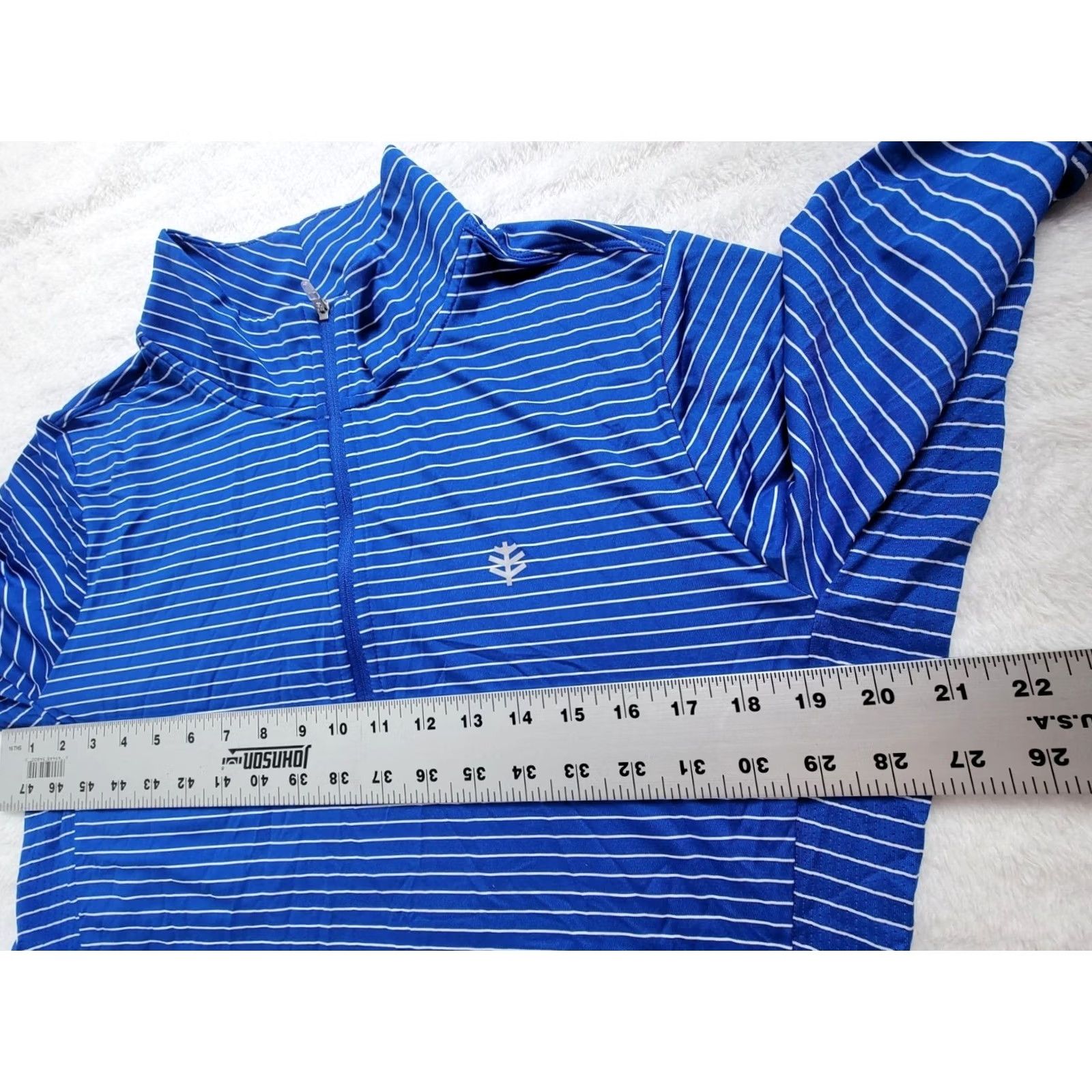 Vintage Coolibar Womens Blue Striped UPF 50+ Quarter-Zip Long Sleeve Shirt Large Stretch Size L / US 10 / IT 46 - 7 Thumbnail