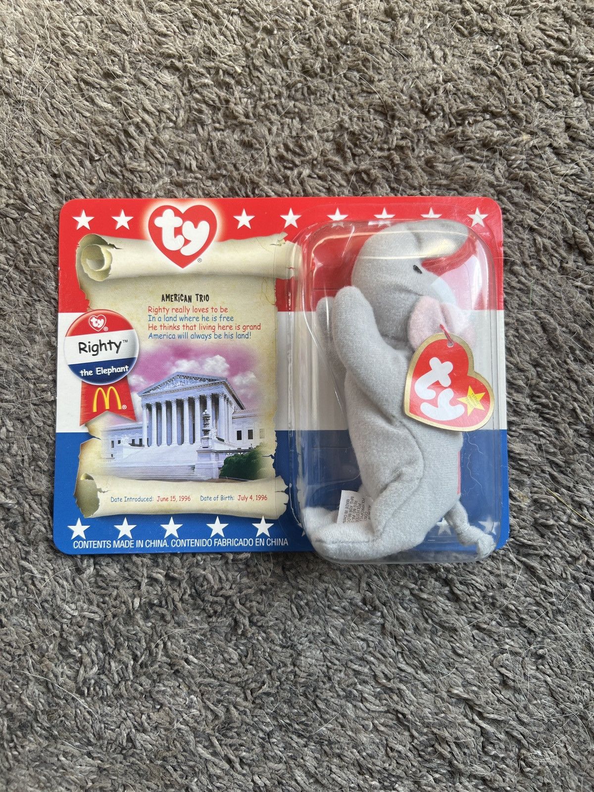 Vintage 2000 McDonald’s Ty Righty The Elephant Teenie Beanie Baby Size ONE SIZE - 1 Thumbnail