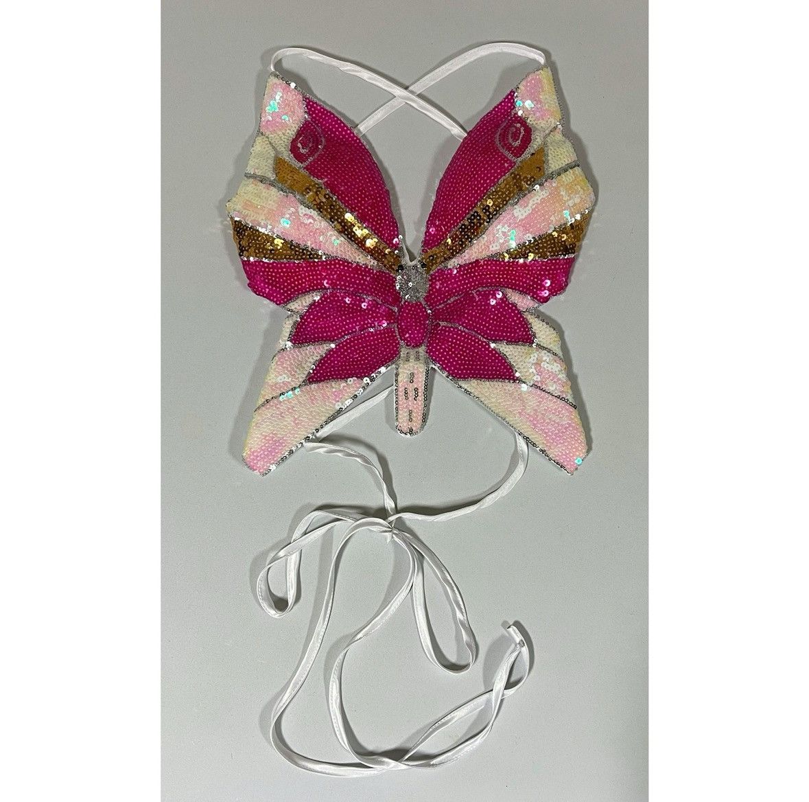 Japanese Brand White Pink Sequin Butterfly Crop Top Shirt Blouse Size S 💖✨ Size S / US 4 / IT 40 - 3 Thumbnail
