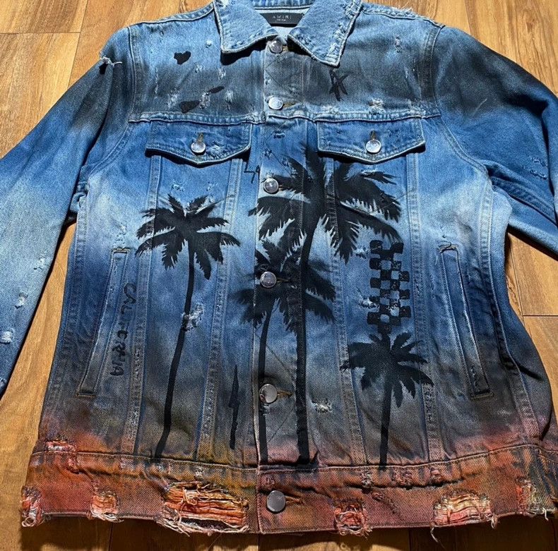 Amiri palm tree rendering distressed jacket