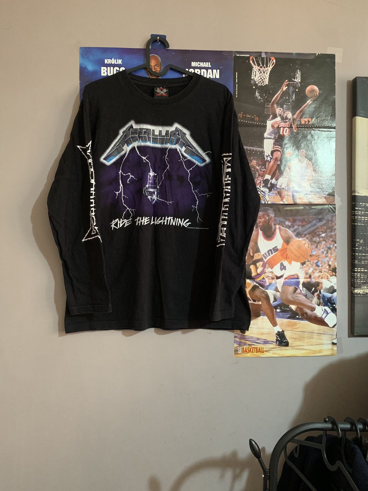image of Band Tees x Rock Tees 1994 Vintage Metallica Ride The Lighting Album Longsleeve in Black (Size Medi