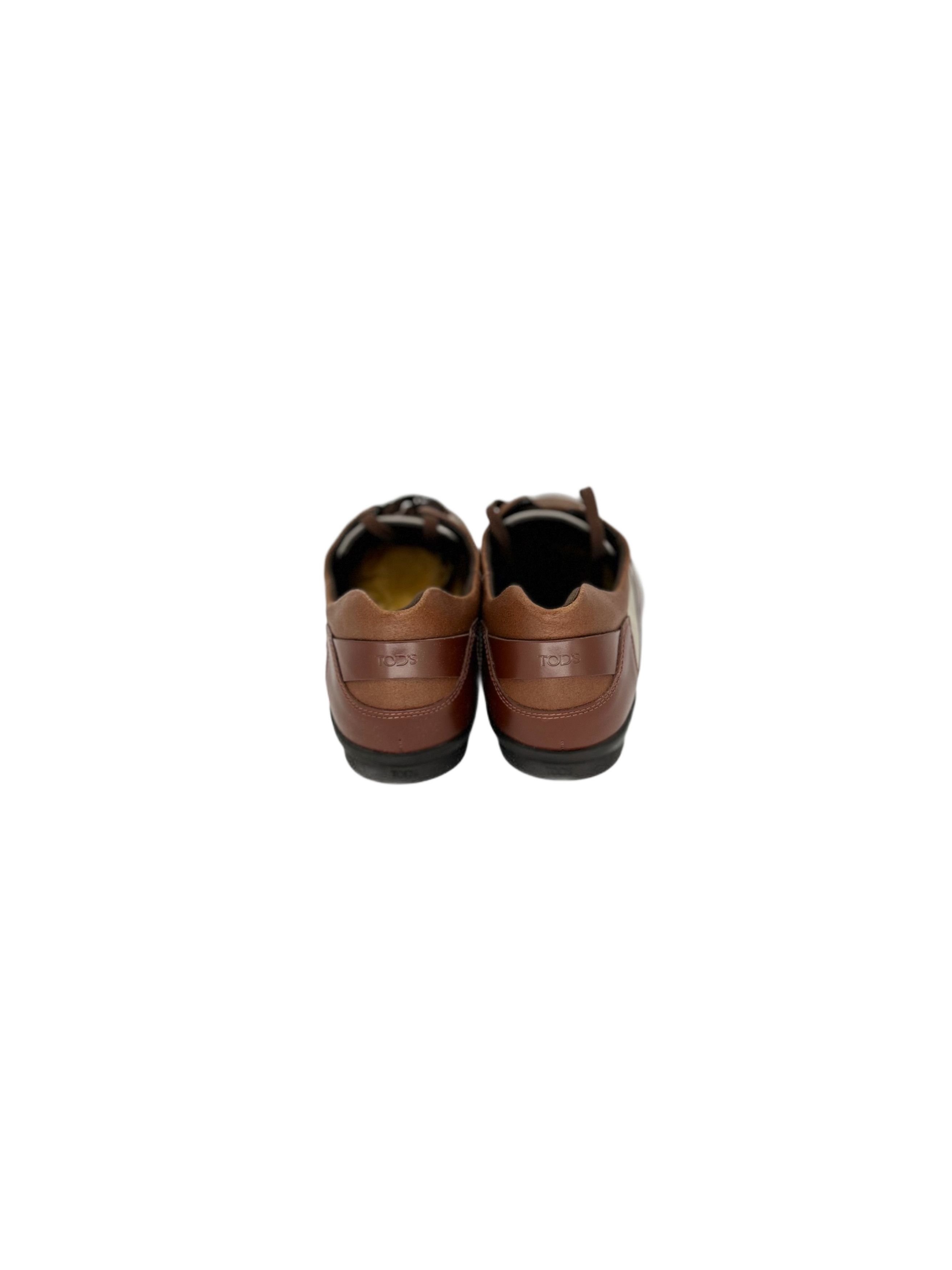 Tod's TODS Brown Leather With Canvas Detail Runner Trainers Size US 6.5 / EU 39-40 - 6 Thumbnail