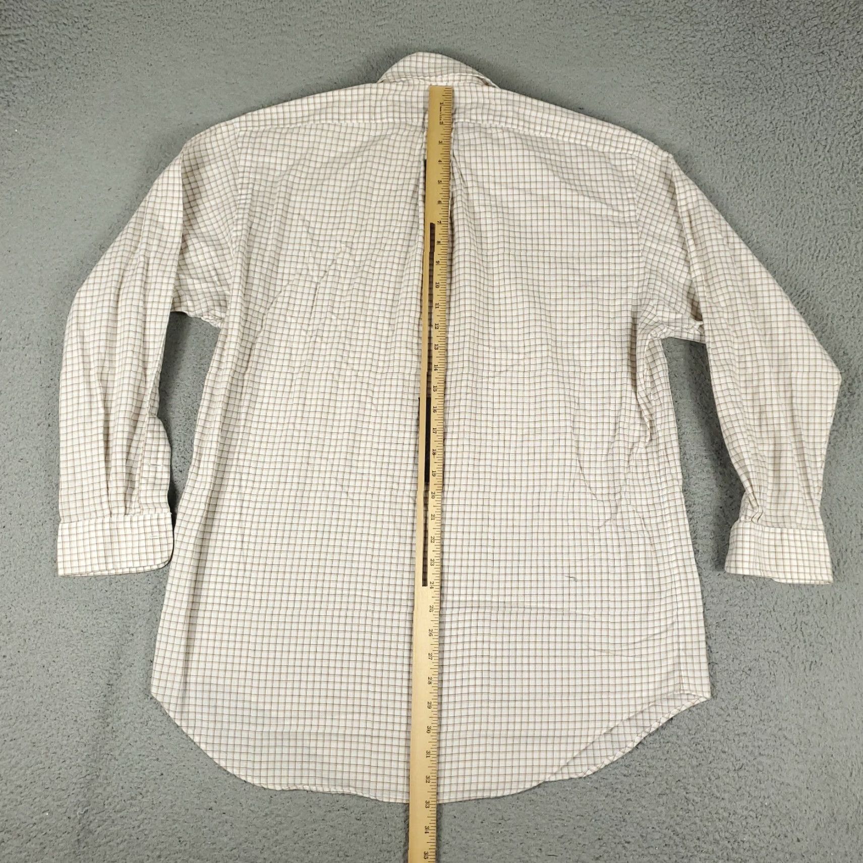 Ralph Lauren VINTAGE Ralph Lauren Dress Shirt Mens 16 Beige Check Long Sleeve Cotton Regular Fit Business Casual Formal Men Size 42R - 4 Thumbnail