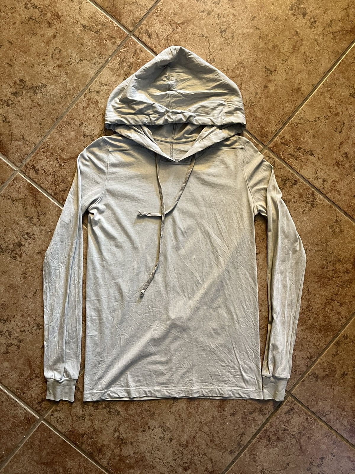 Image of Rick Owens Rick Owen Mainline Long Sleeve Hooded Shirt in Oyster Milk, Men's (Size Small)