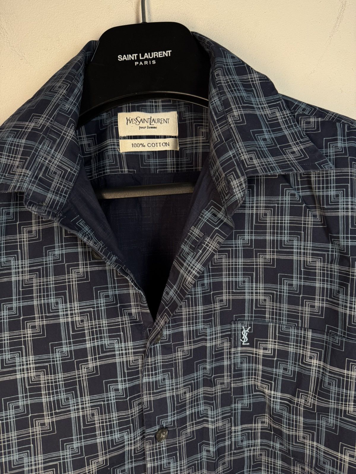 Yves Saint Laurent Summer YSL Shirt Matrix Logo Button Up Collar Shortsleeve Size US L / EU 52-54 / 3 - 12 Thumbnail