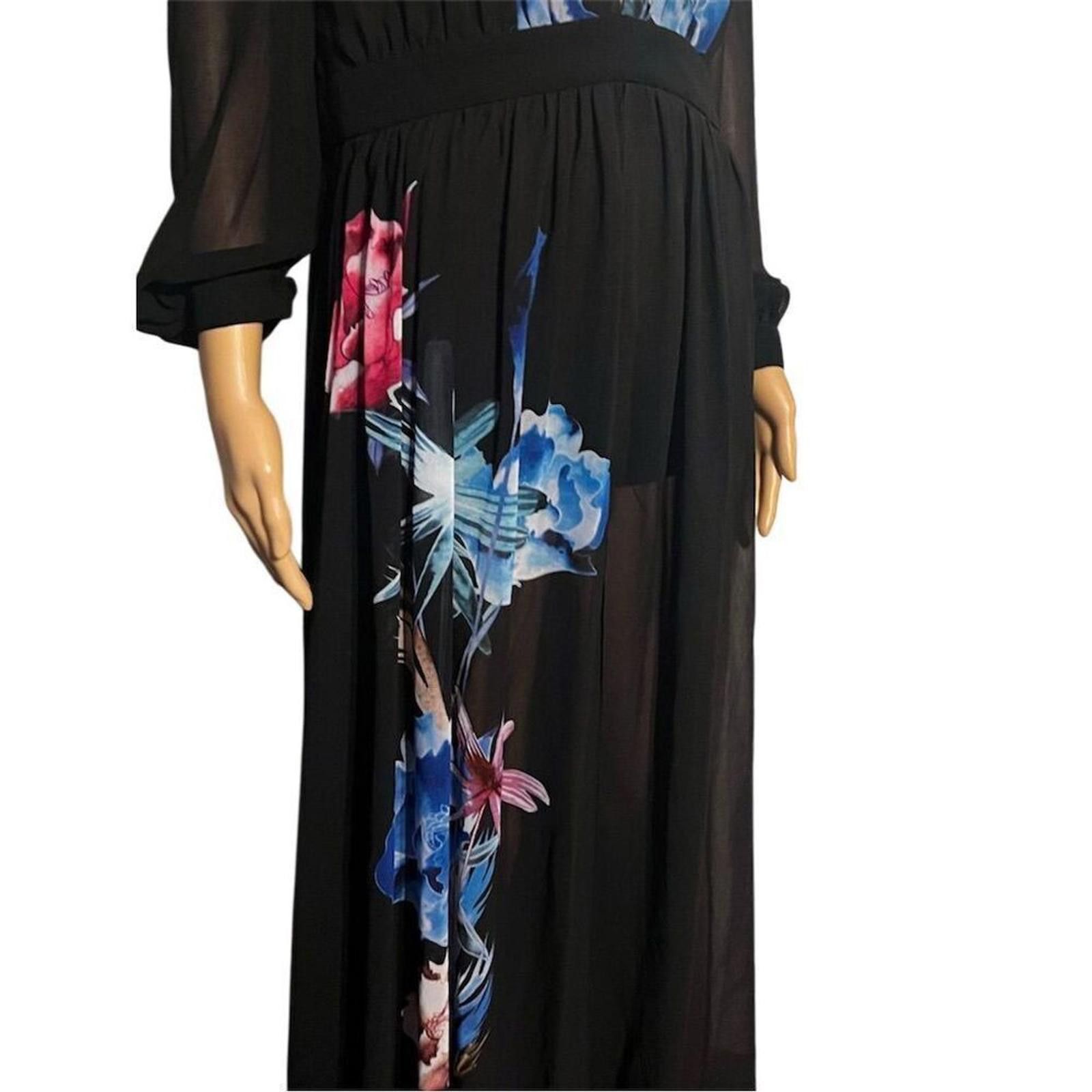 United Colors Of Benetton Bebe 4 Black Floral Deep V Maxi Dress Romper Coachella boho Size 27" / US 4 / IT 40 - 5 Thumbnail