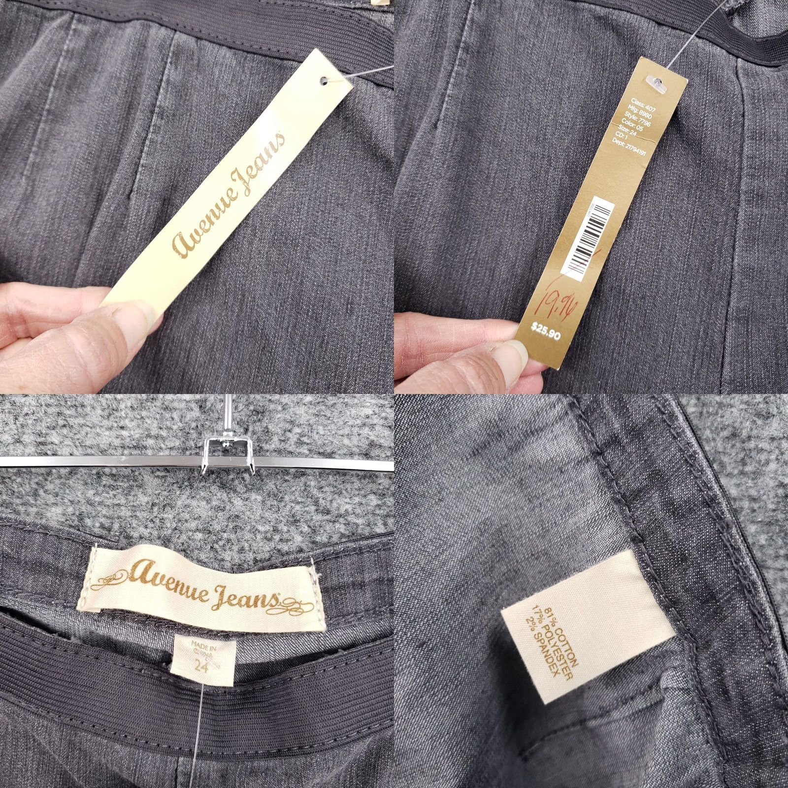 Avenue Avenue Jeans Womens 24 Gray High Rise Stretch Medium Wash Denim Pull On NEW Size 42" / US 20 - 8 Thumbnail