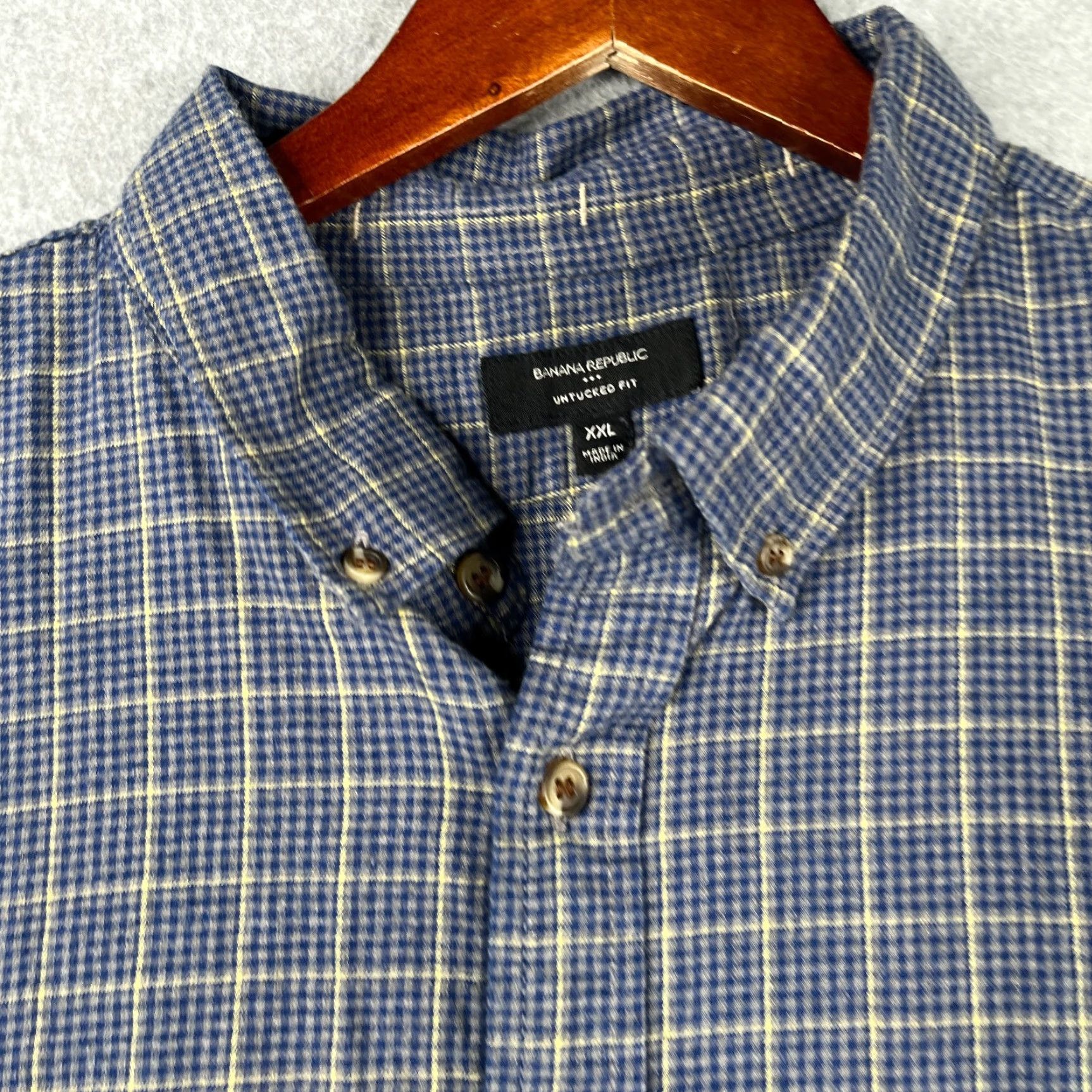 Banana Republic Banana Republic Untucked Fit Shirt 2XL Navy Blue Check Button Up Long Sleeve Men Size US XXL / EU 58 / 5 - 4 Thumbnail