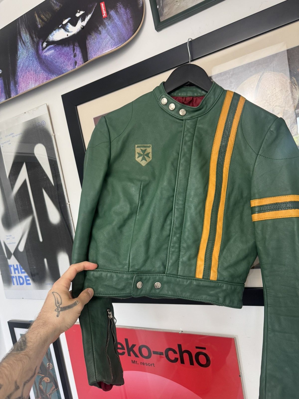 Vintage Vintage 90s Cropped Boxy Leather Racing Jacket Avant Garde Size M / US 6-8 / IT 42-44 - 2 Thumbnail