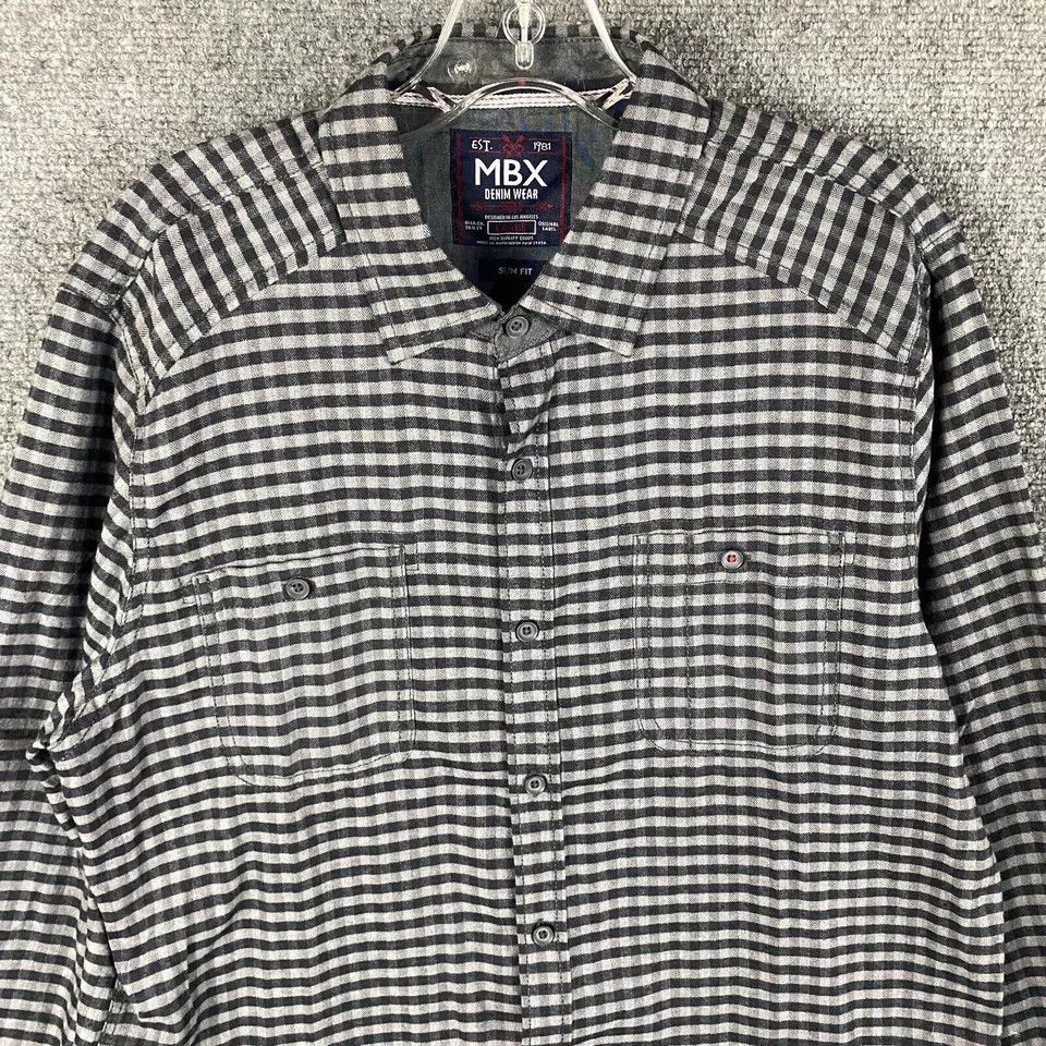 MBX MBX Shirt Men's Large Slim Fit Button Up Check Long Sleeve Size US L / EU 52-54 / 3 - 2 Thumbnail