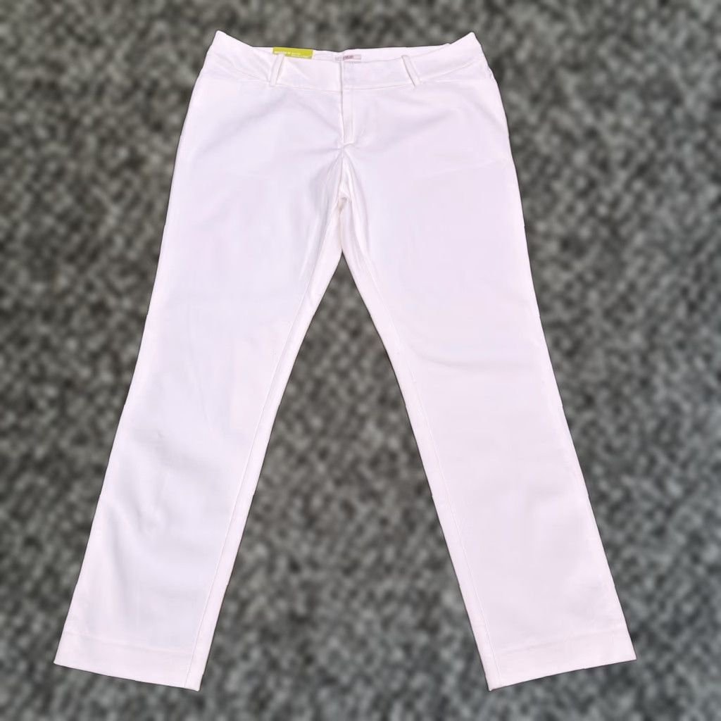 Merona Merona Ankle Pants Womens 10 White Mid Rise Modern Fit Tapered Leg Flat Front Zip Twill Cotton Spandex Machine Washable Size 32" / US 10 / IT 46 - 1 Thumbnail