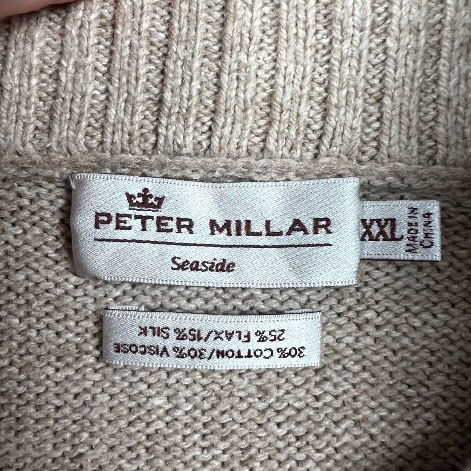 Peter Millar Peter Millar Mens Sweater XXL Beige Shawl Collar Cotton Silk Flax Viscose Preppy Size US XXL / EU 58 / 5 - 2 Thumbnail