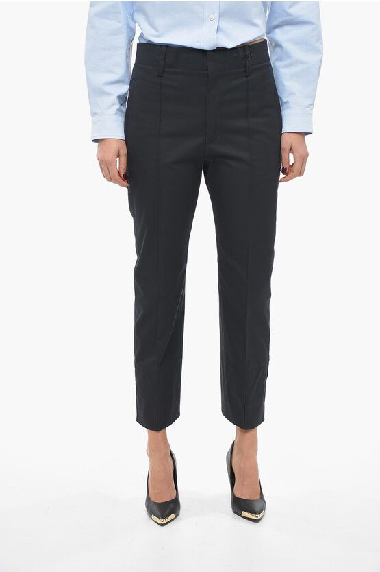image of Bottega Veneta Cotton Twill Pants With Tapered Fit in Blue, Women's (Size 26)
