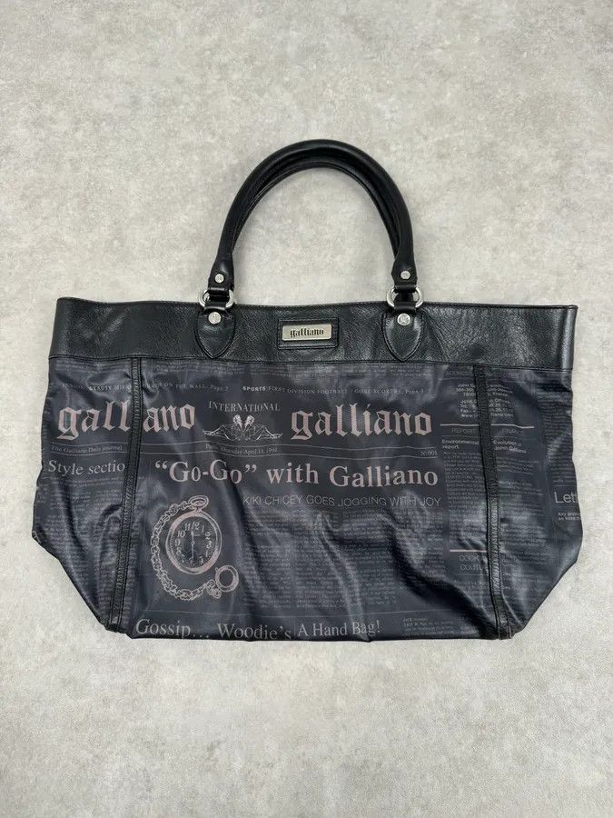 John Galliano John Galliano Black Hybrid Leather Magazine Newspapers Gazette Handle Bag Size ONE SIZE - 1 Thumbnail