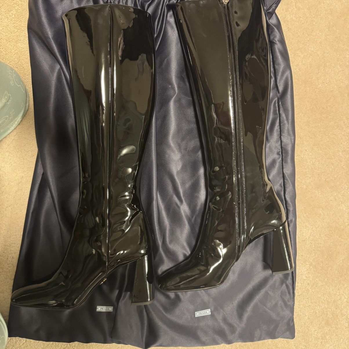 Prada PRADA black patent knee high boots Size US 8.5 / IT 38.5 - 3 Thumbnail