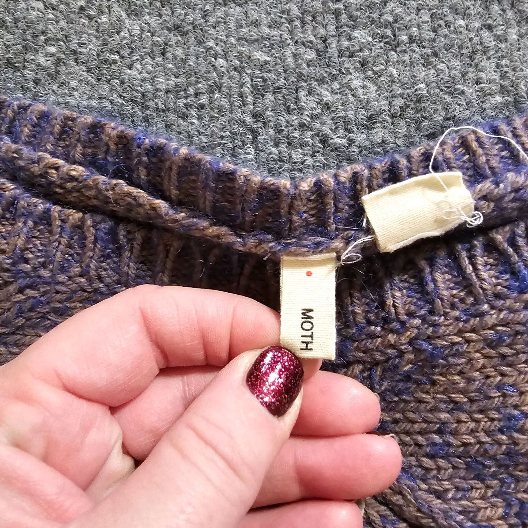 Anthropologie Moth Sweater Top Womens L Blue Wool Cable Knit Short Sleeve Pullover Oversized Knit Vintage No Size L / US 10 / IT 46 - 3 Thumbnail
